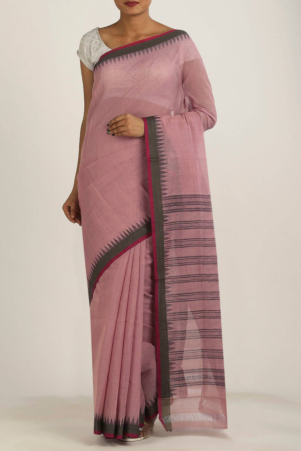 Rose pink Mangalagiri Cotton Saree