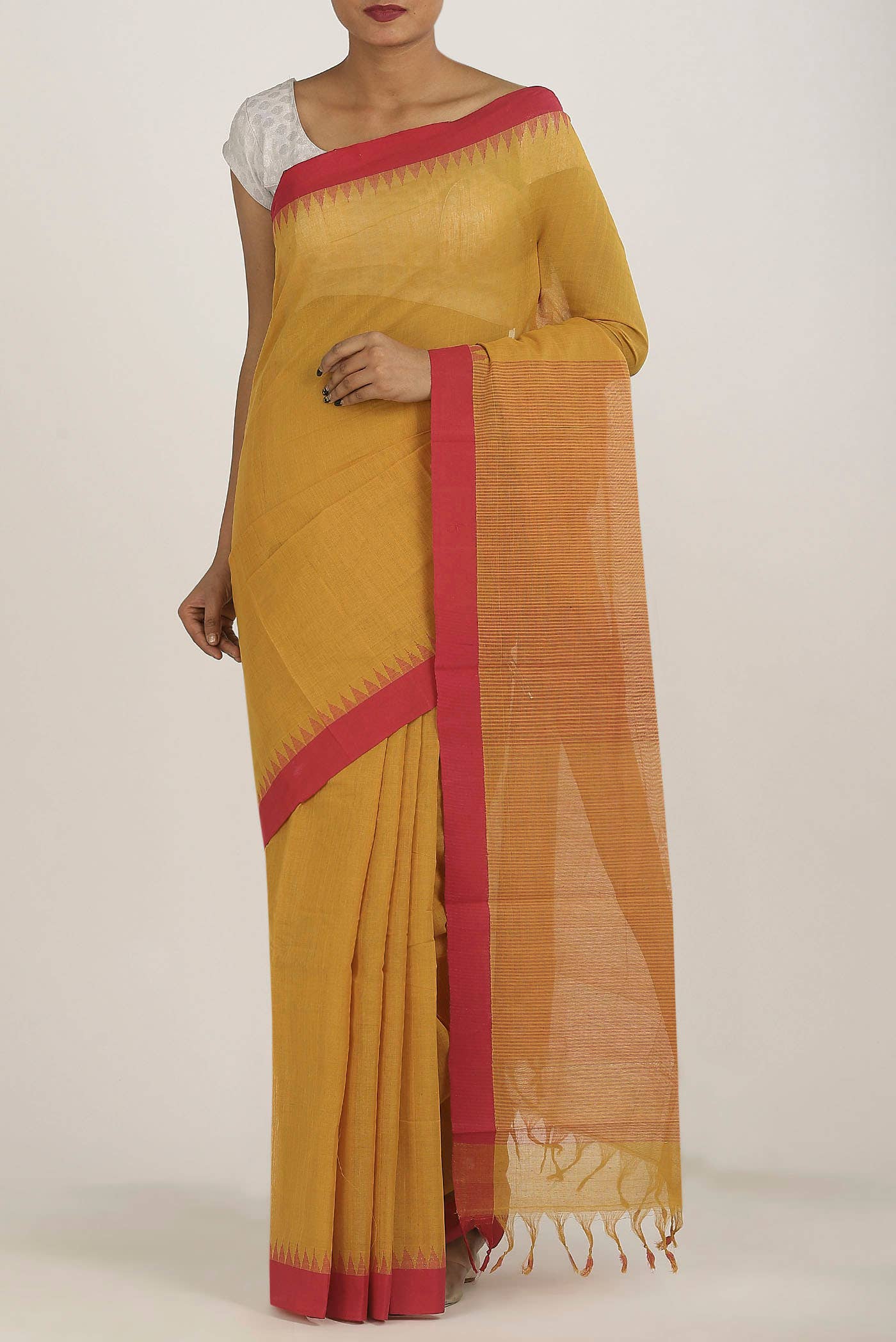 Yellow Mangalagiri Cotton Saree