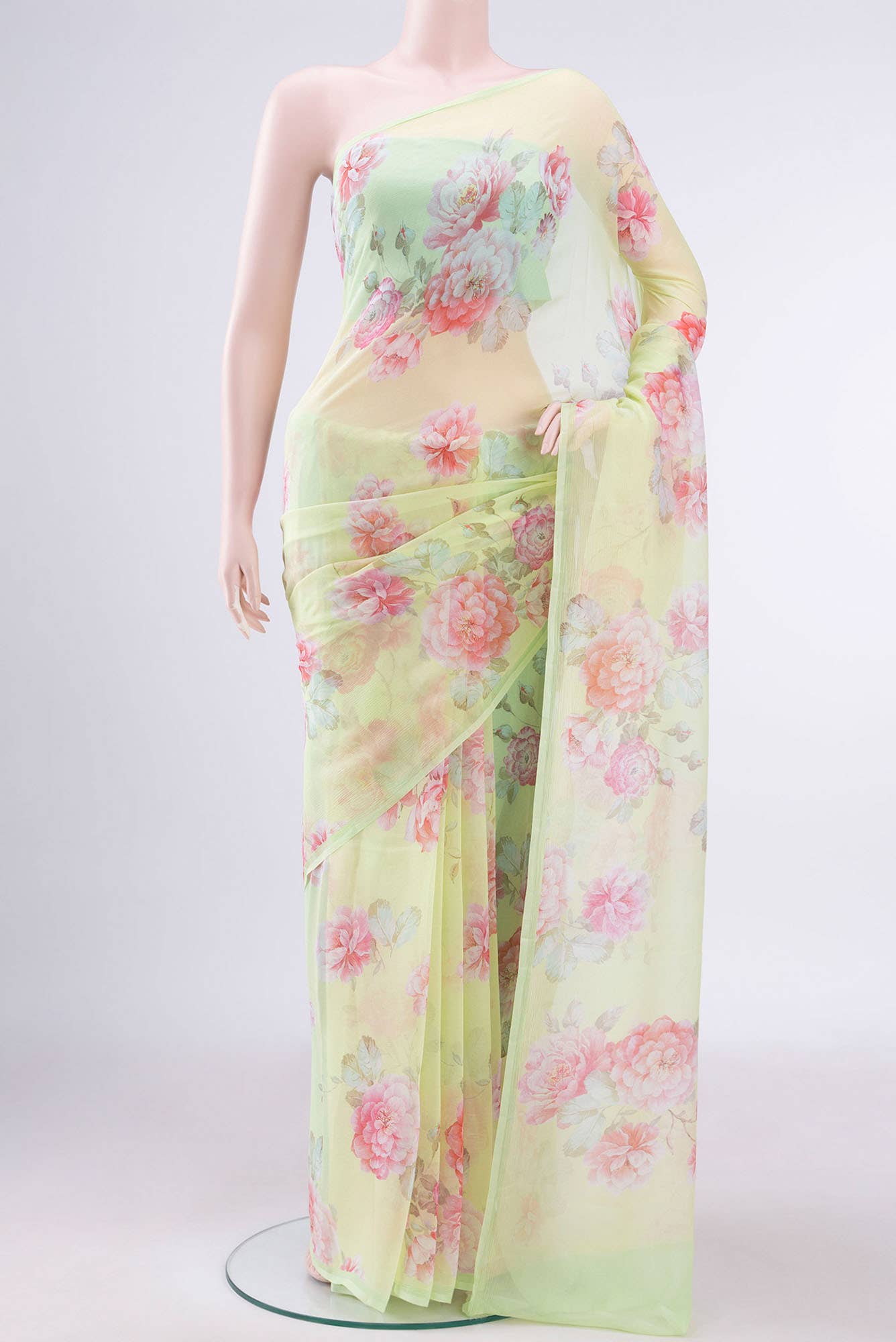 Acid Green Chiffon Saree