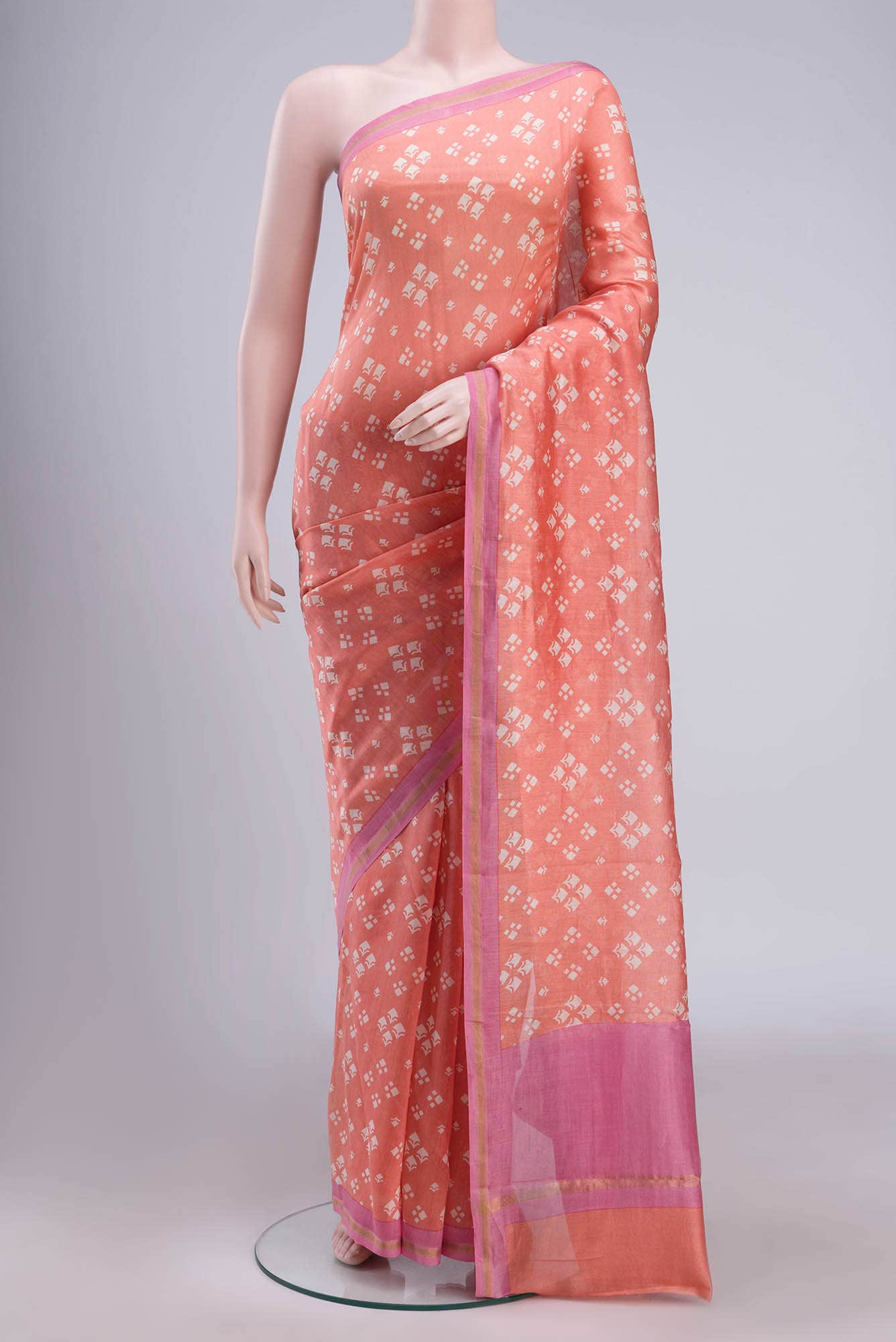 Peach Chanderi Silk Cotton Saree