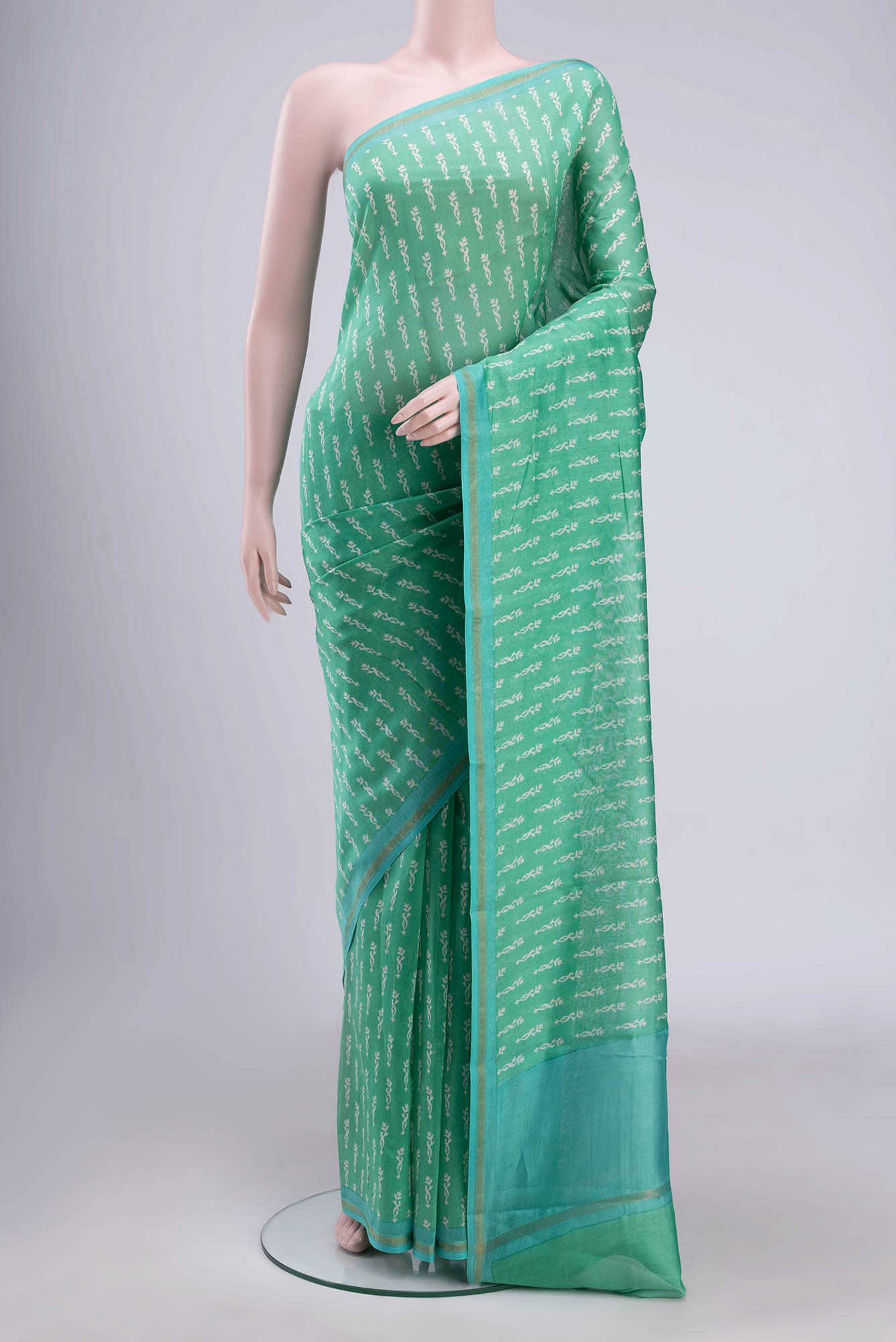 Sea Green Chanderi Silk Cotton Saree