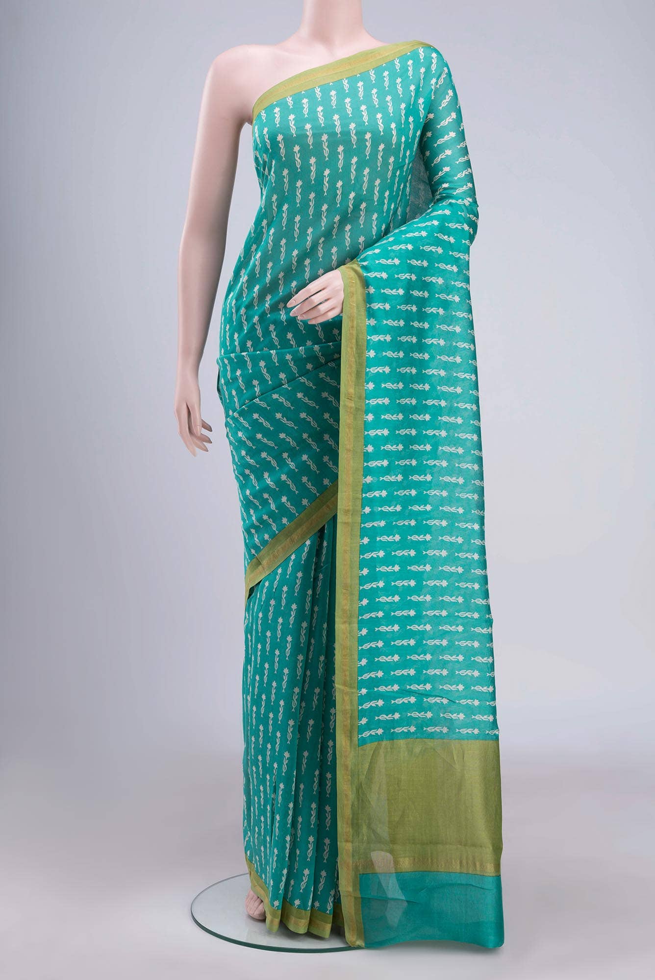 Turquoise Chanderi Silk Cotton Saree