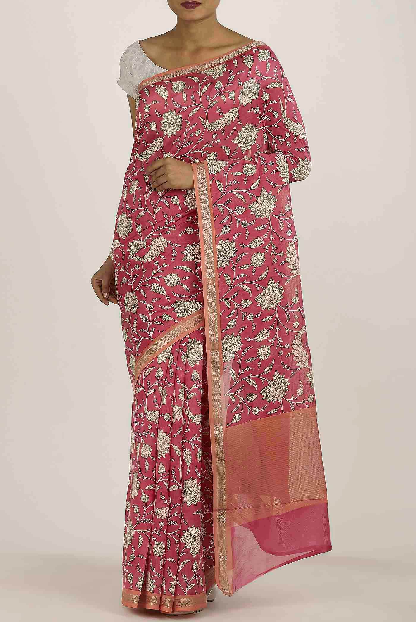 Pink Chanderi Silk Cotton Saree