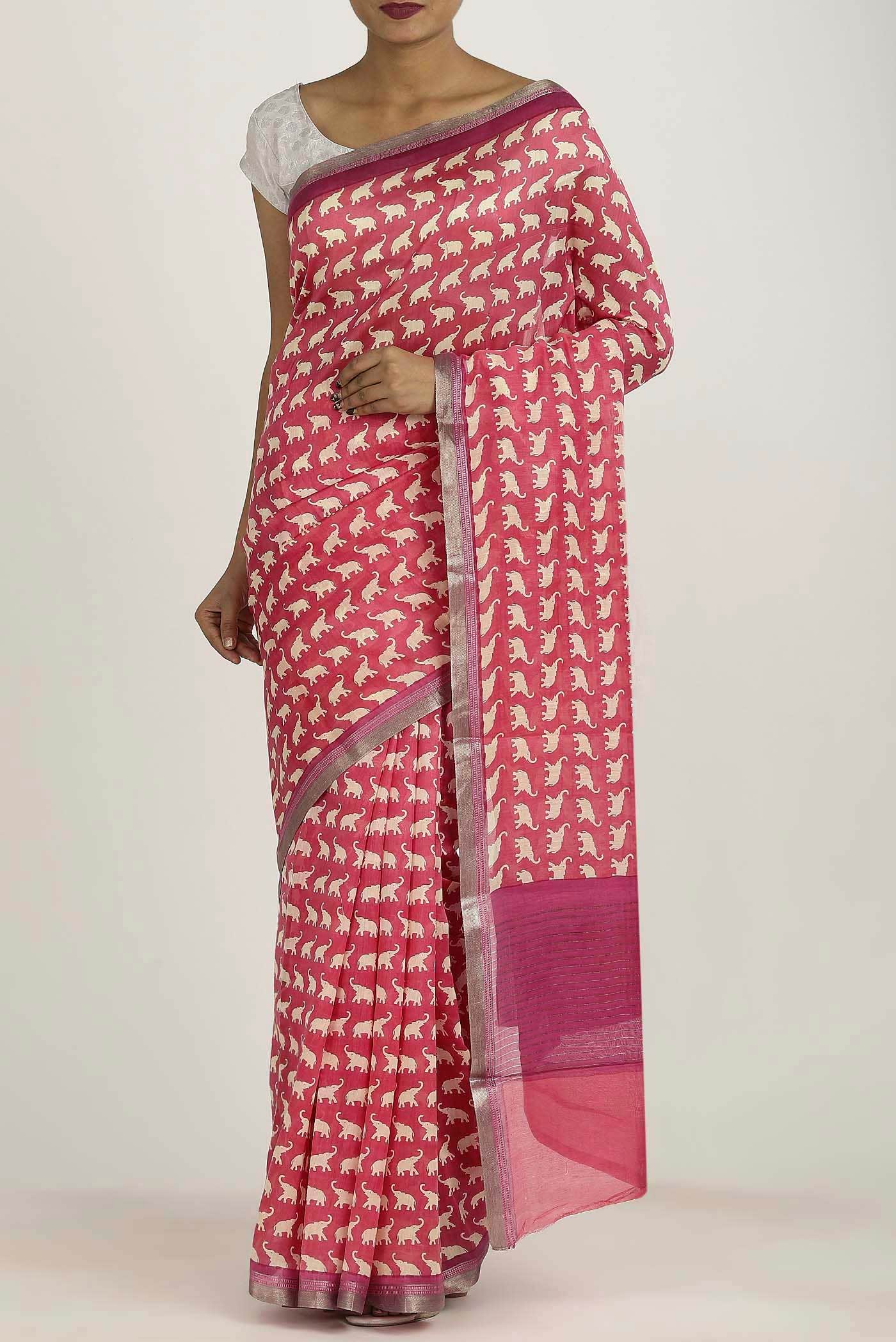 Coral Chanderi Silk Cotton Saree