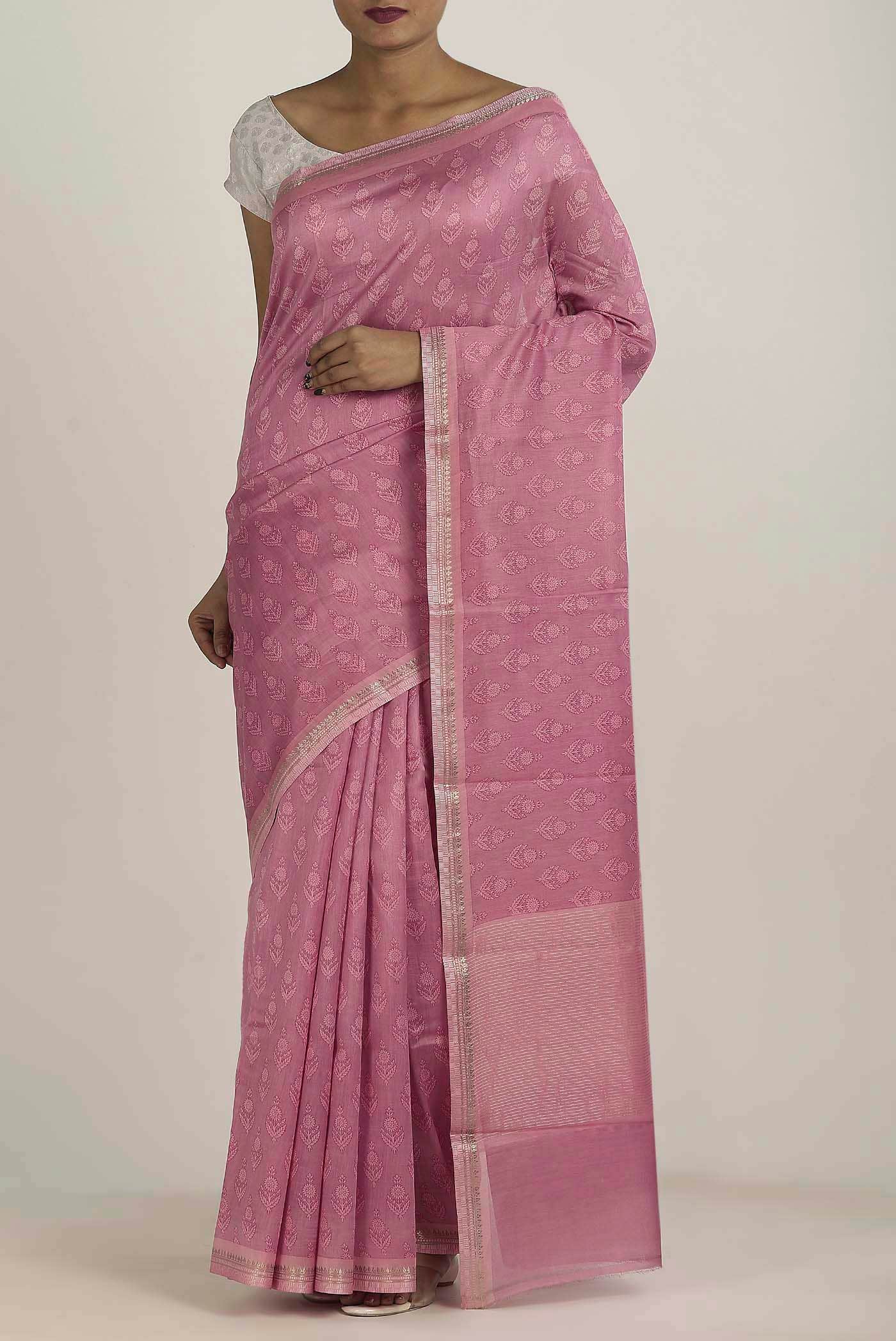 Rose pink Chanderi Silk Cotton Saree