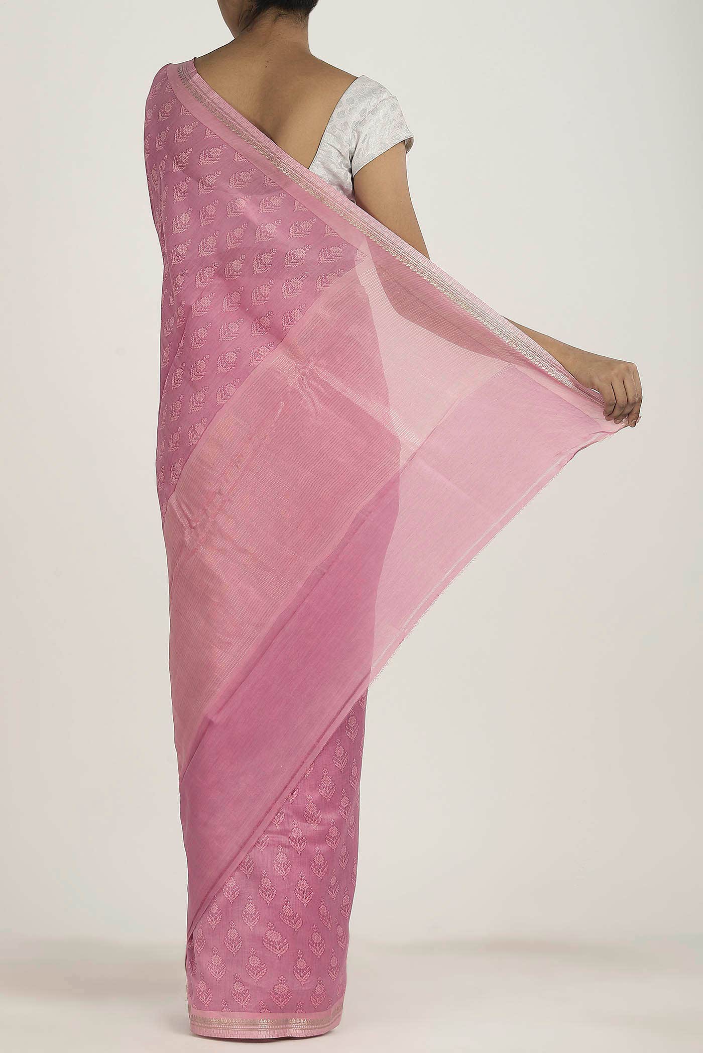 Rose pink Chanderi Silk Cotton Saree
