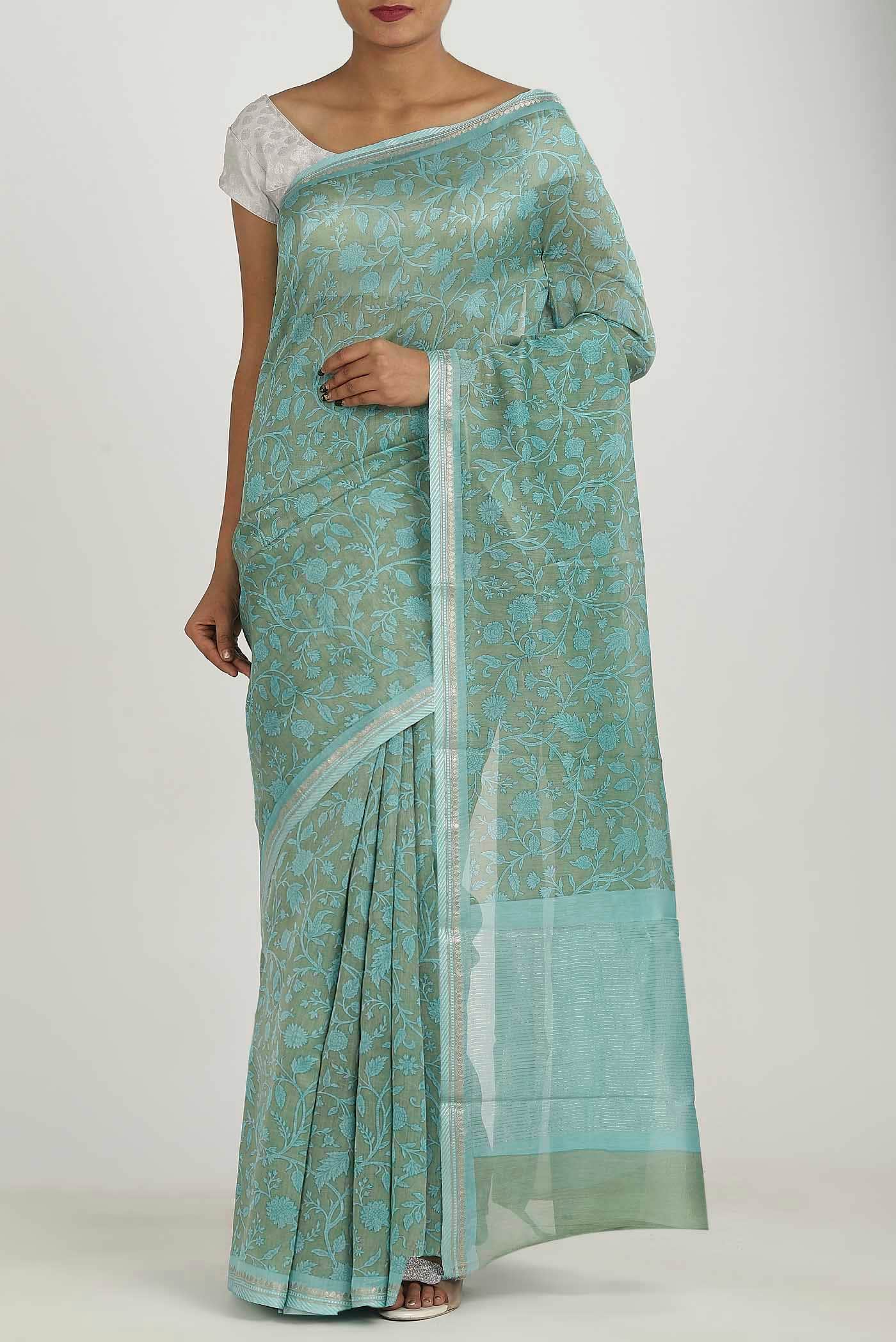 Sage Green Chanderi Silk Cotton Saree