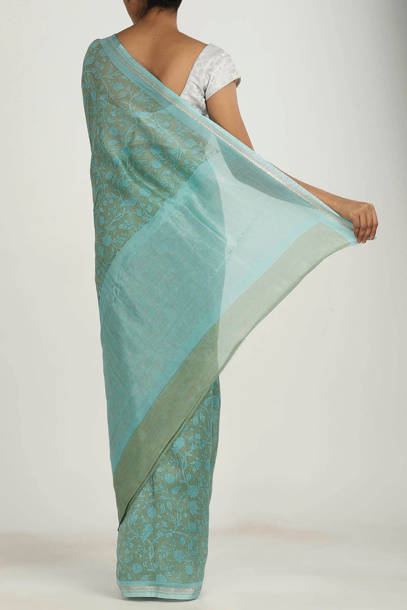 Sage Green Chanderi Silk Cotton Saree