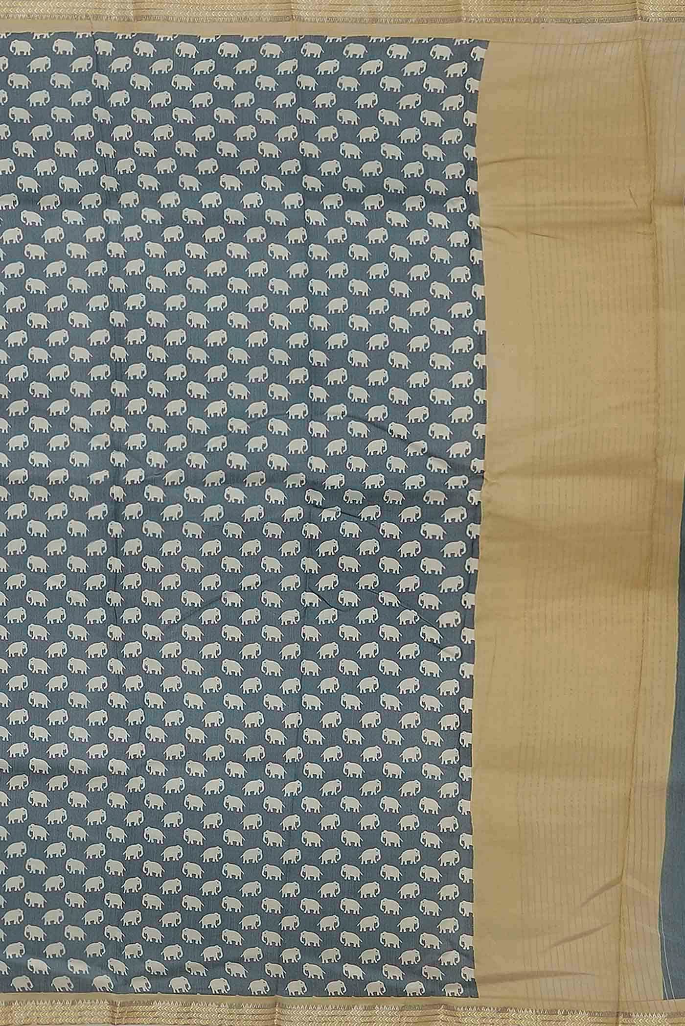 Blue Grey Chanderi Silk Cotton Saree