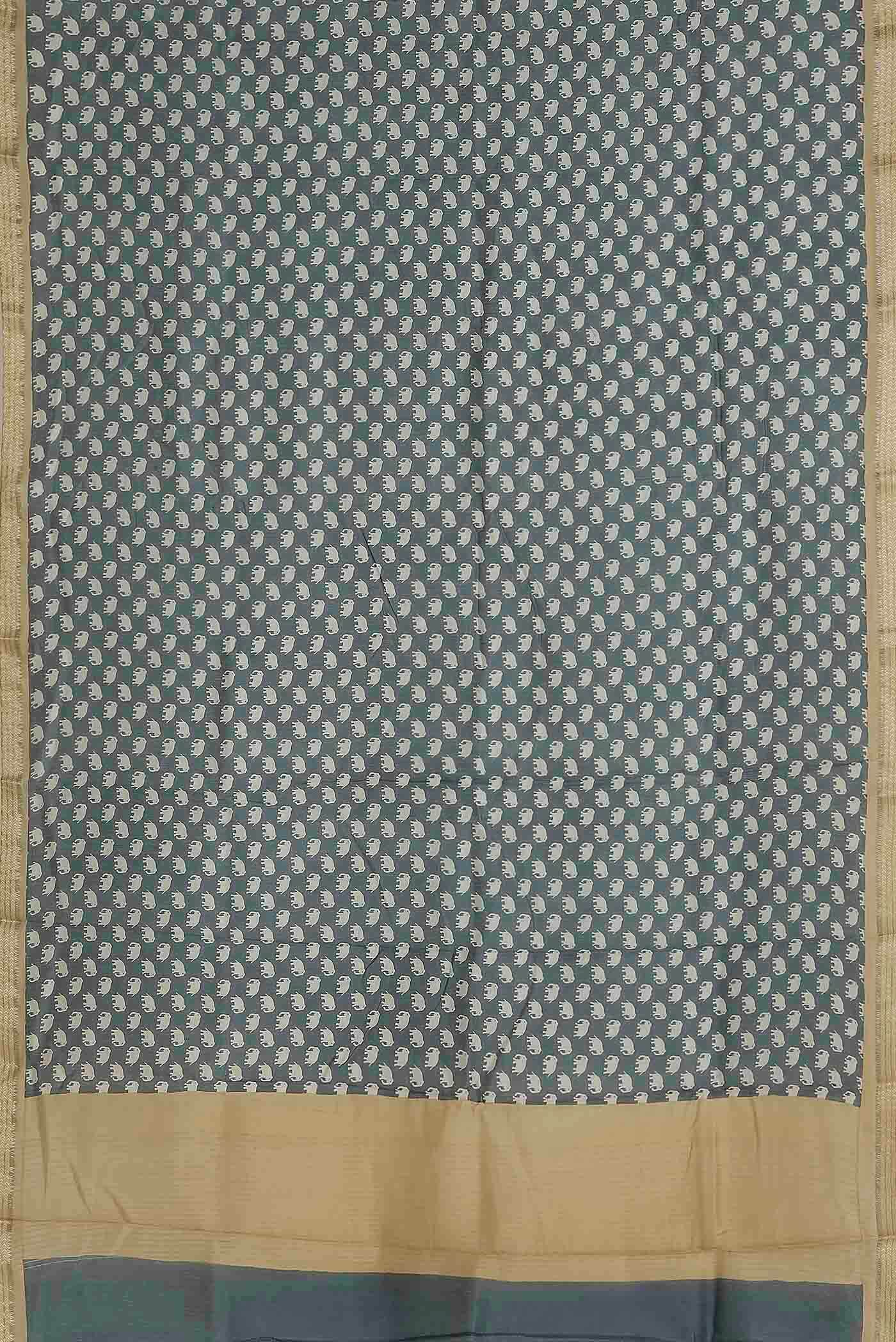 Blue Grey Chanderi Silk Cotton Saree