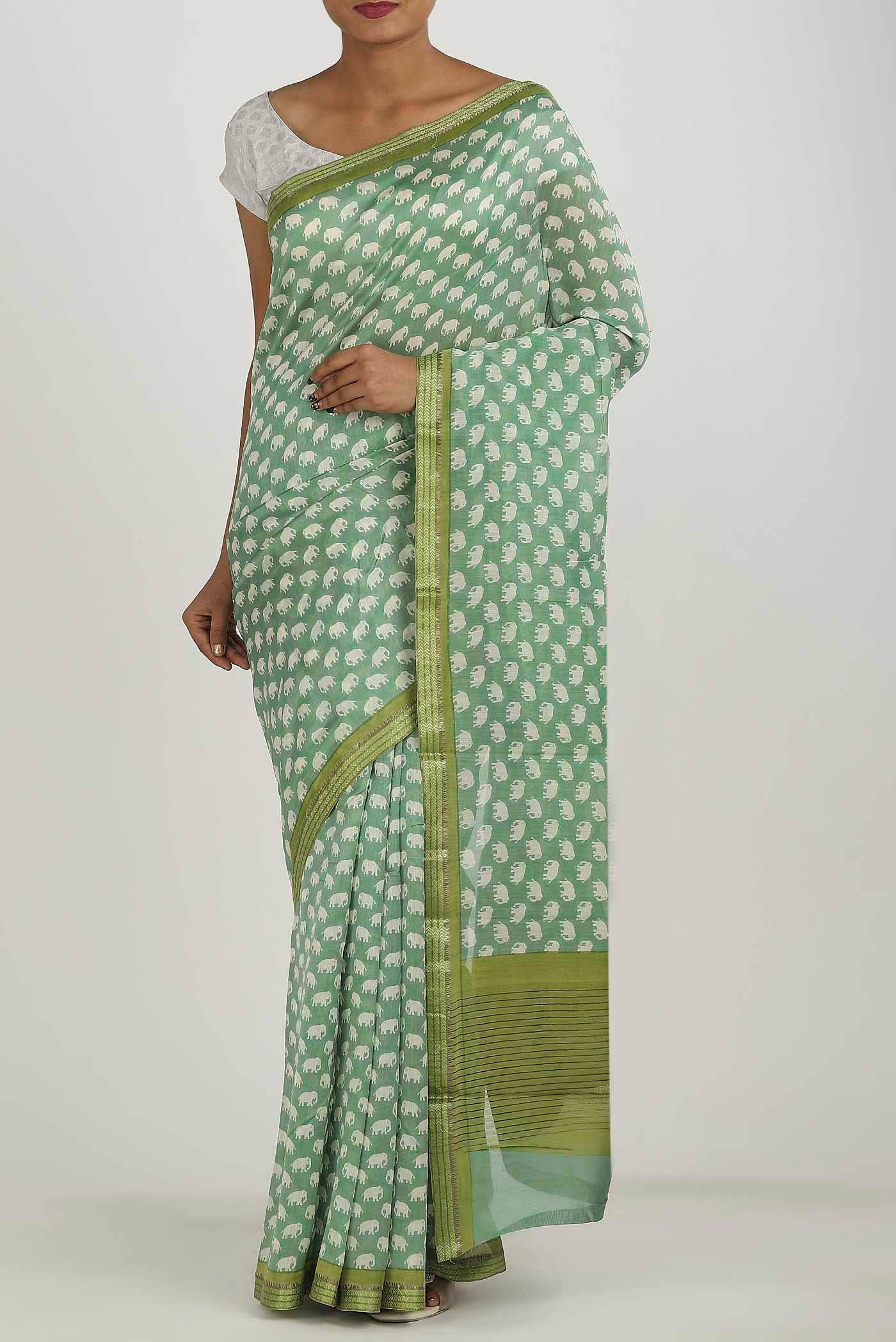 Green Chanderi Silk Cotton Saree