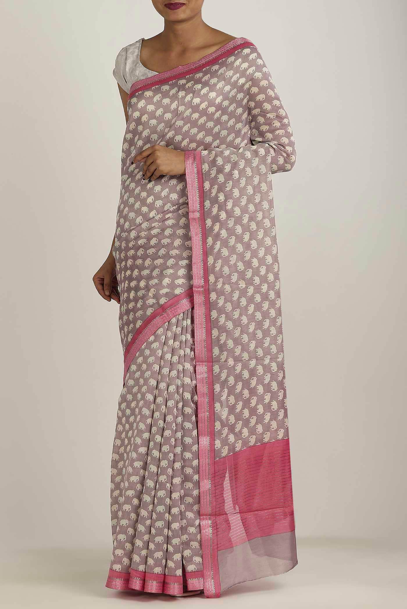 Mauve Chanderi Silk Cotton Saree