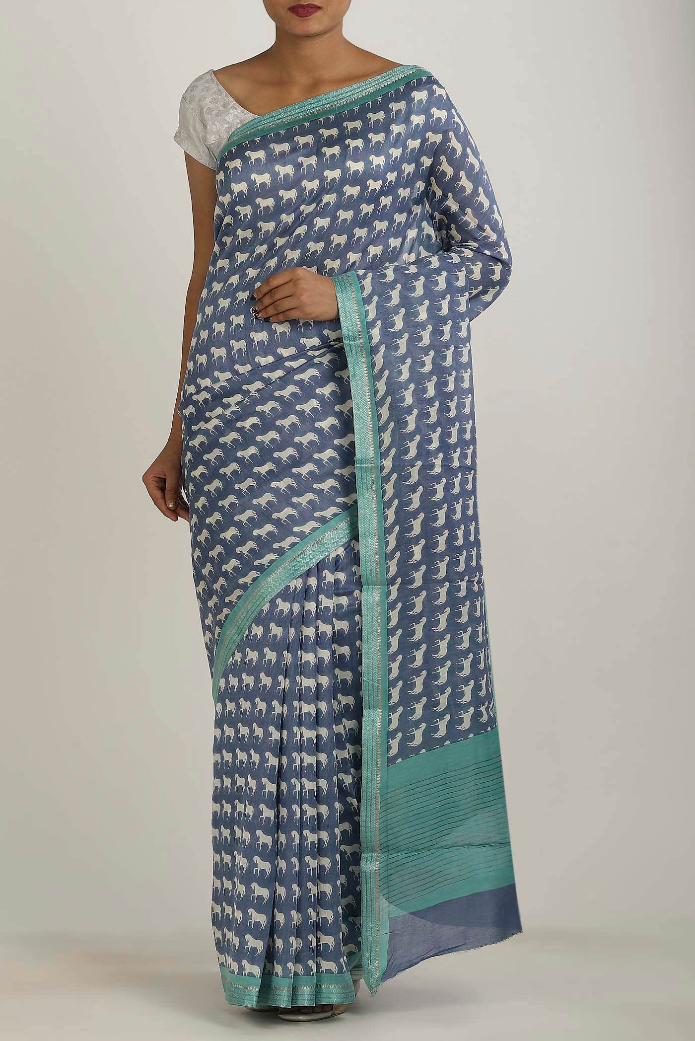 Blue Chanderi Silk Cotton Saree