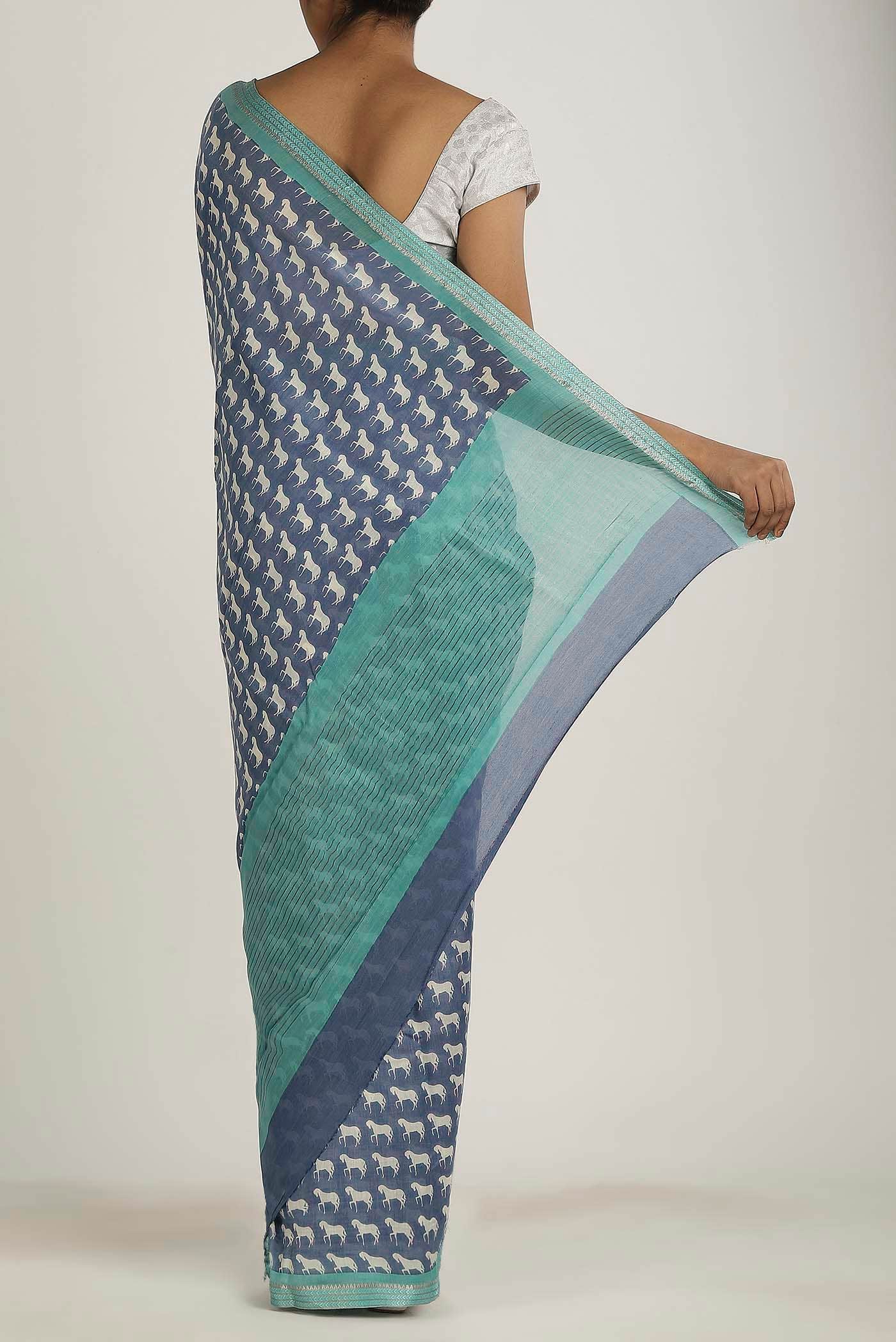 Blue Chanderi Silk Cotton Saree