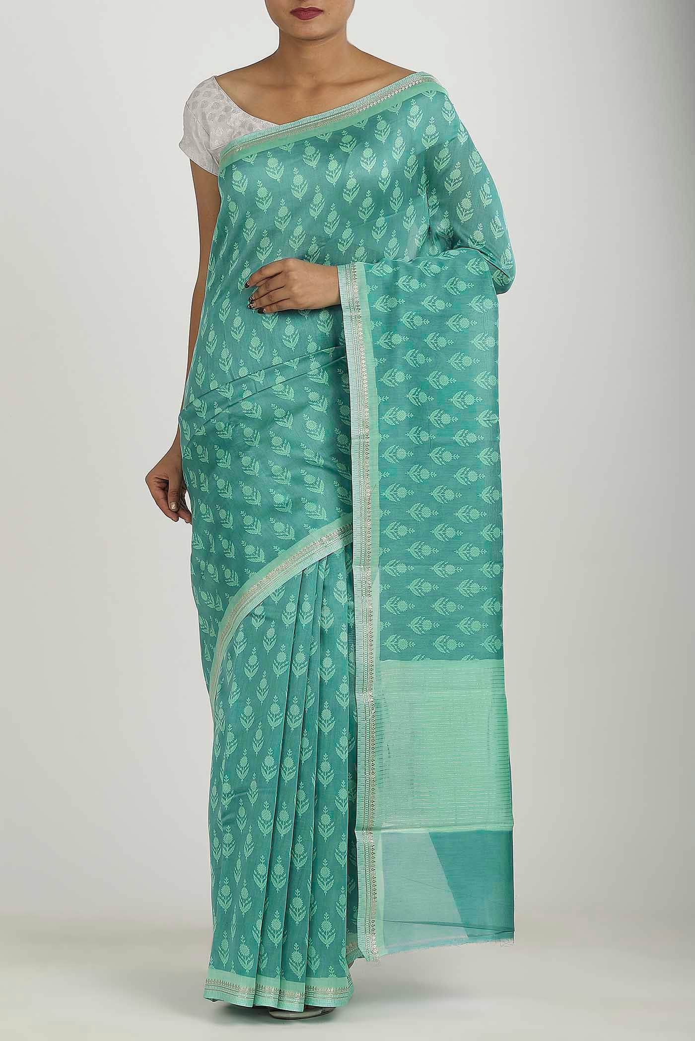 Green Chanderi Silk Cotton Saree