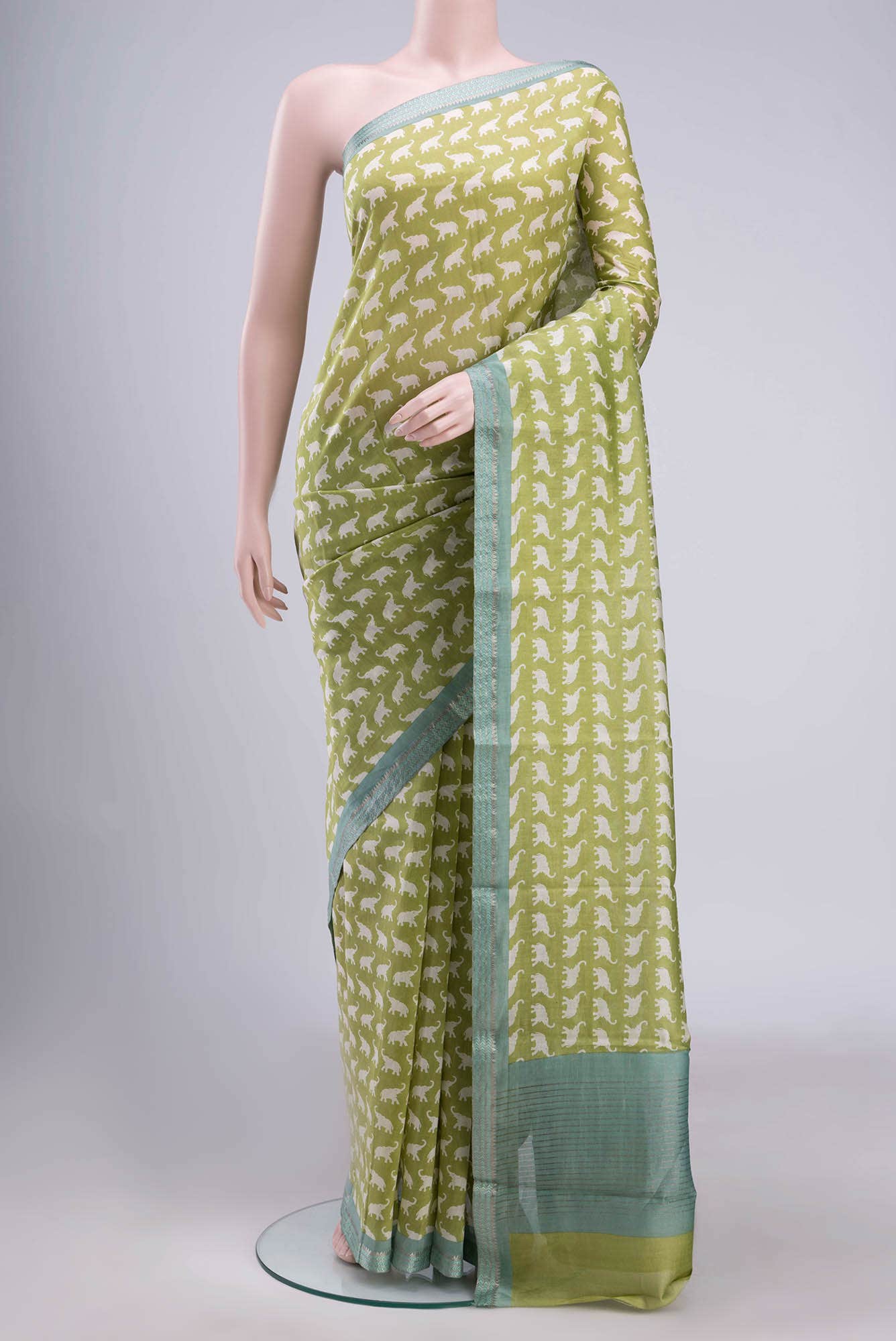Light Green Chanderi Silk Cotton Saree