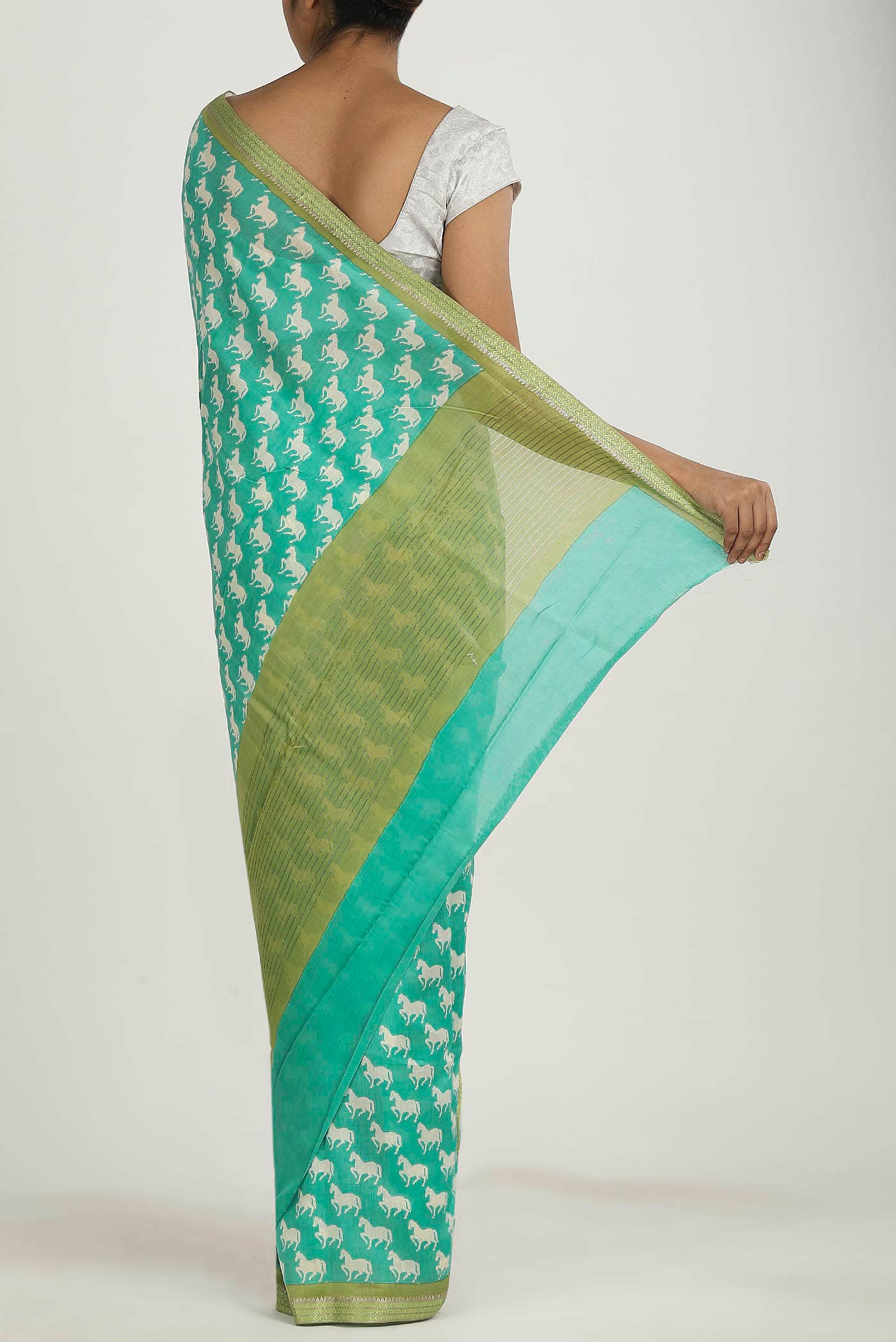 Turquoise Chanderi Silk Cotton Saree