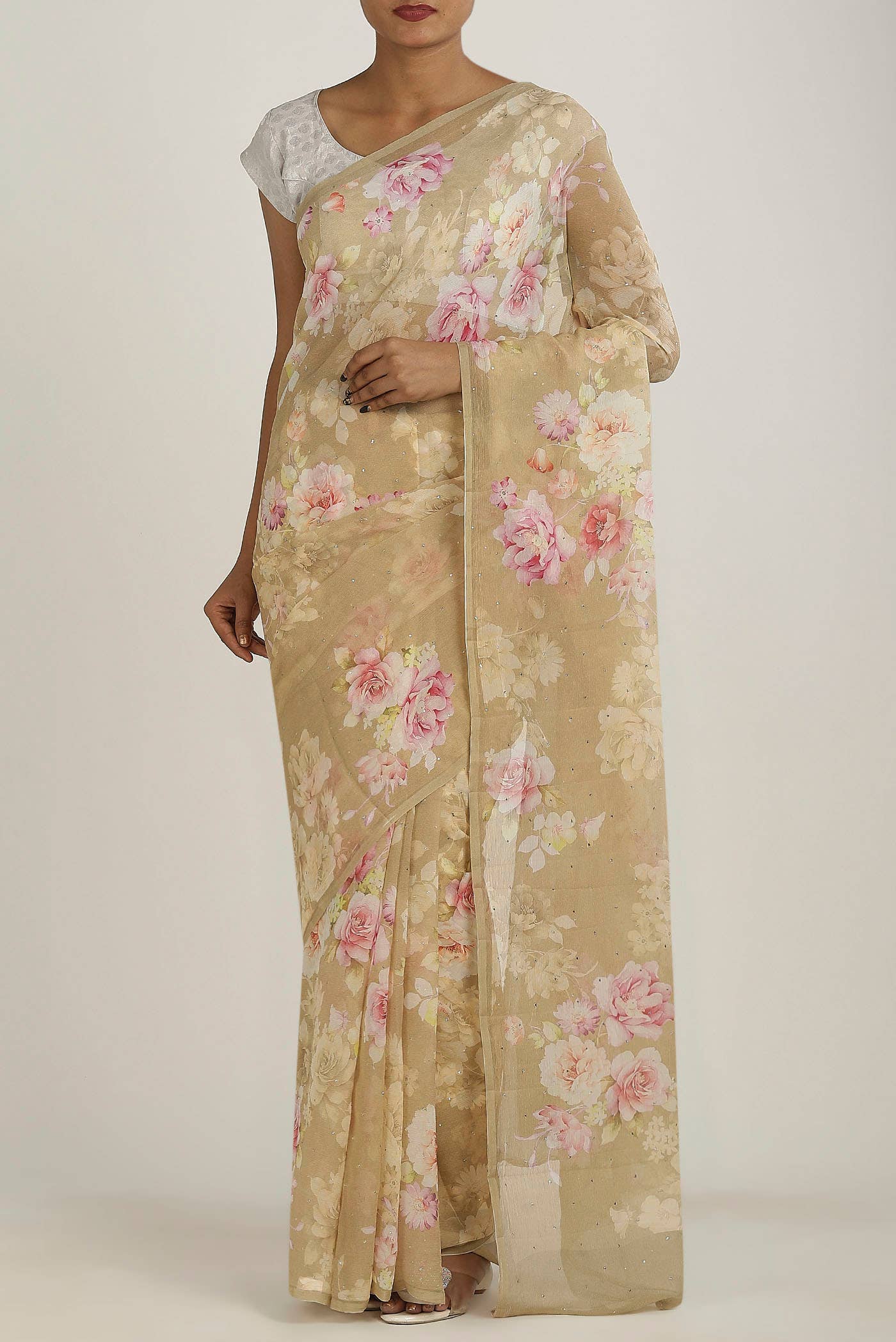Beige Mysore Chiffon Saree