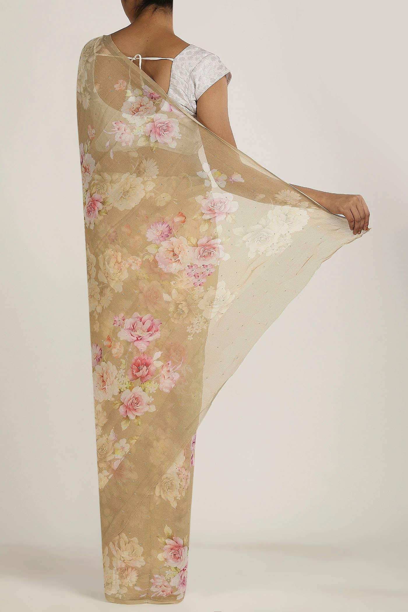 Beige Mysore Chiffon Saree
