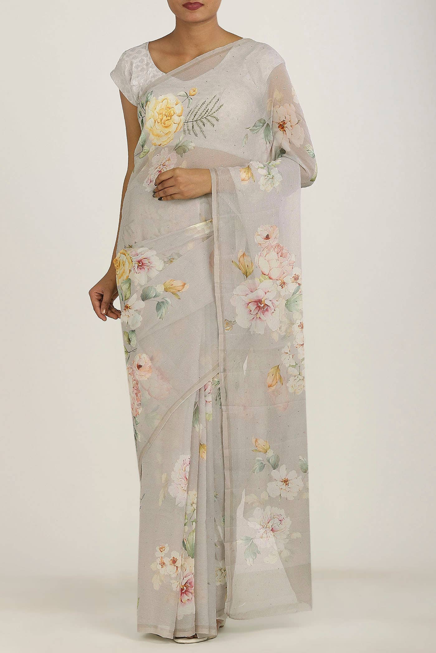 Cream Mysore Chiffon Saree