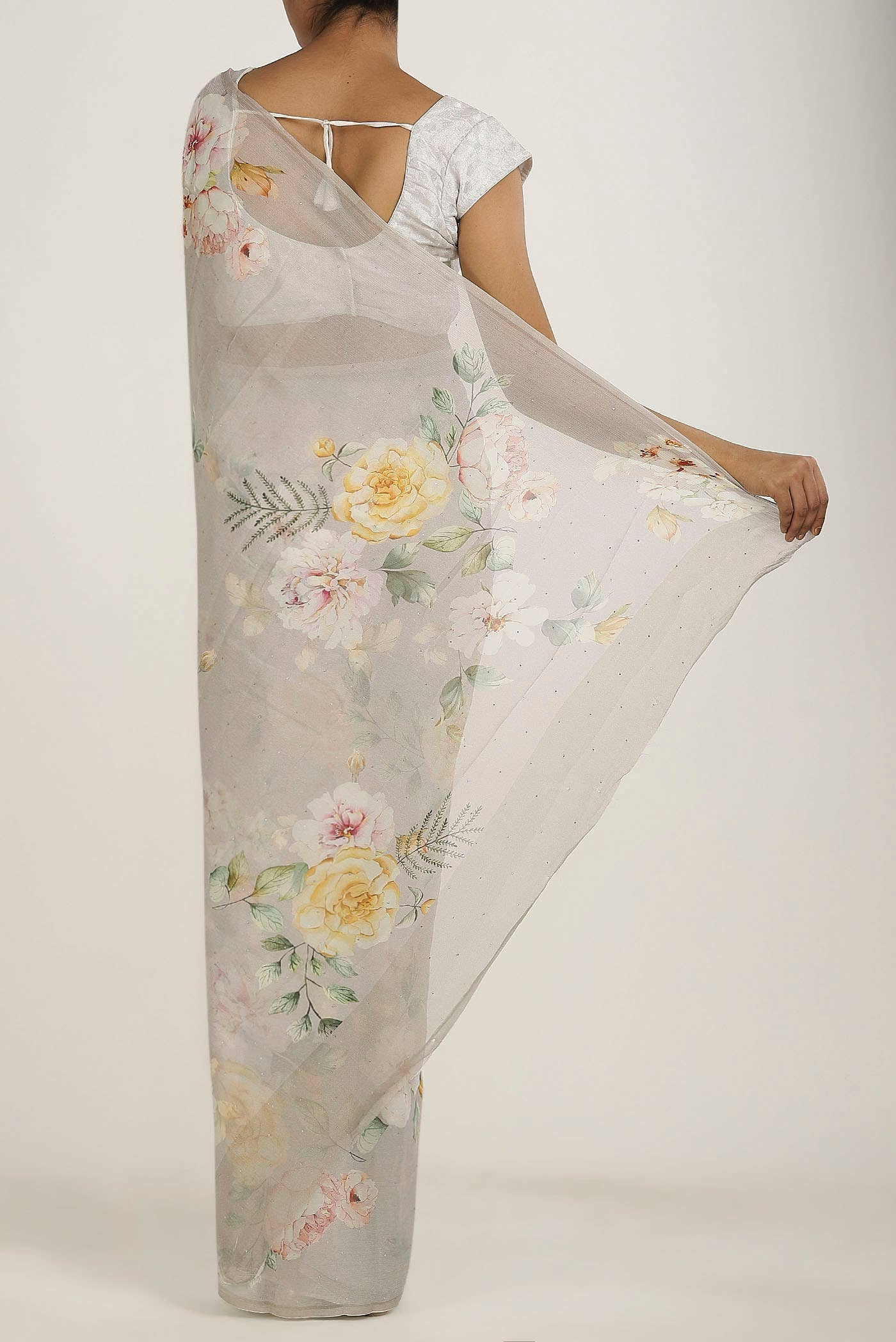 Cream Mysore Chiffon Saree