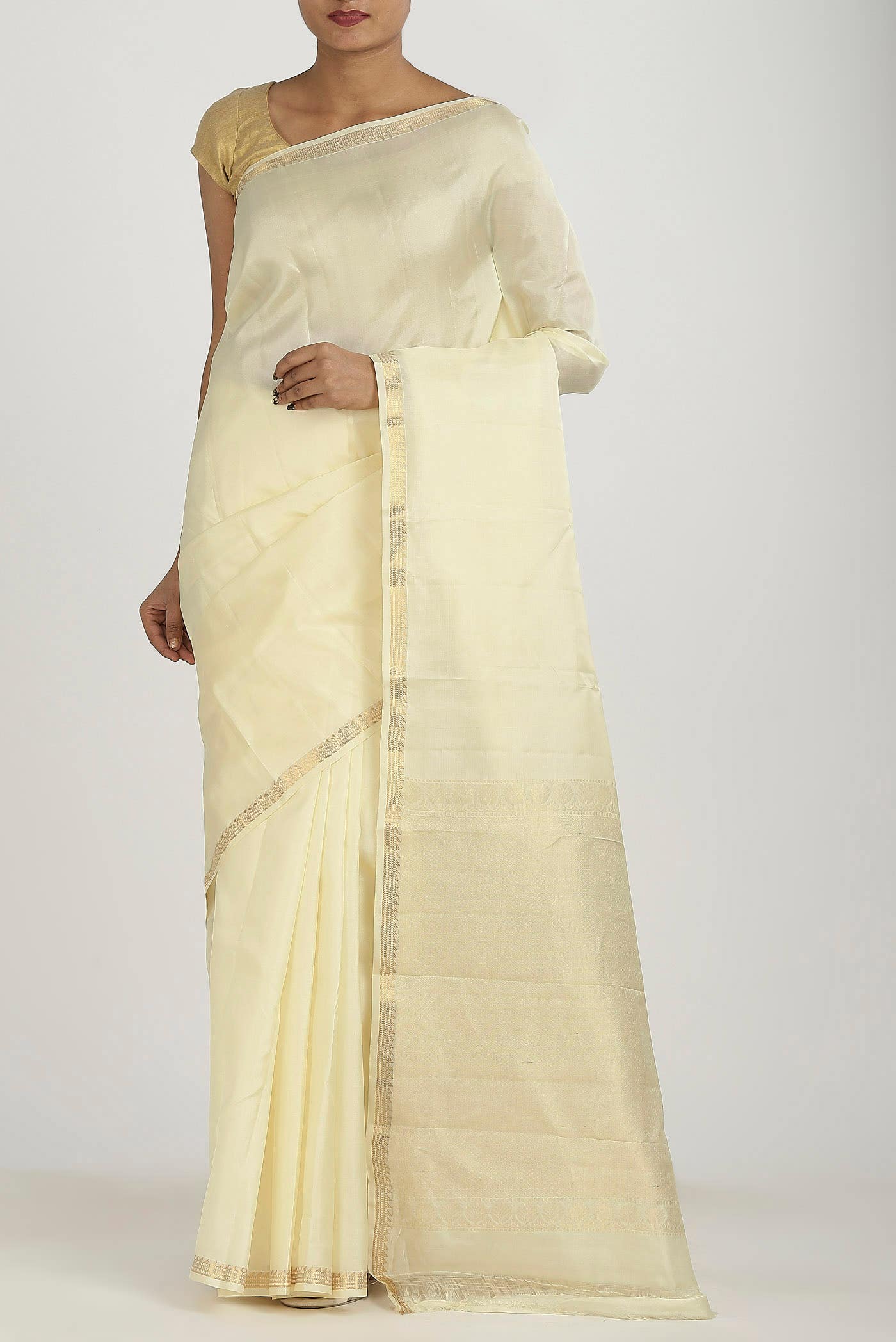 Cream Kanchipuram Silk Saree
