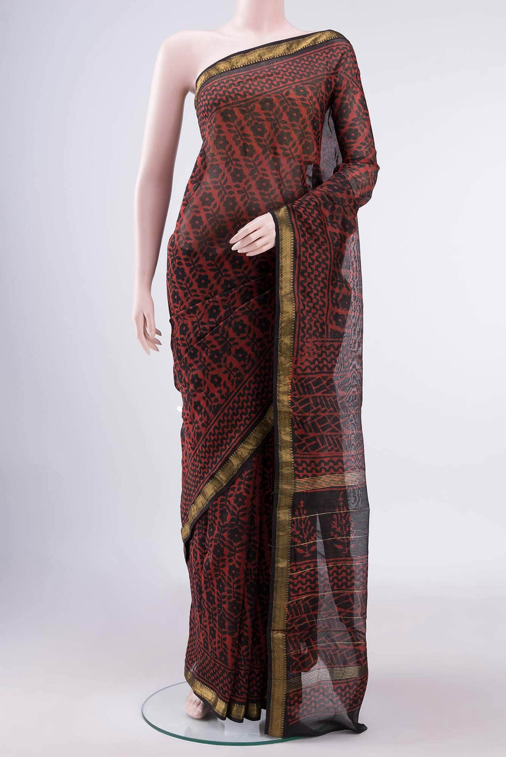 Deep Red Maheshwari Silk Cotton Saree