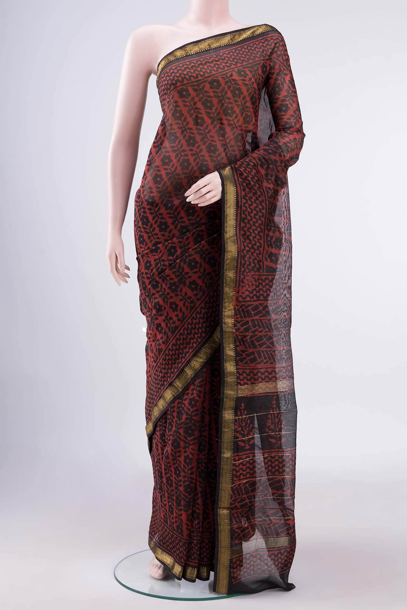 Deep Red Maheshwari Silk Cotton Saree