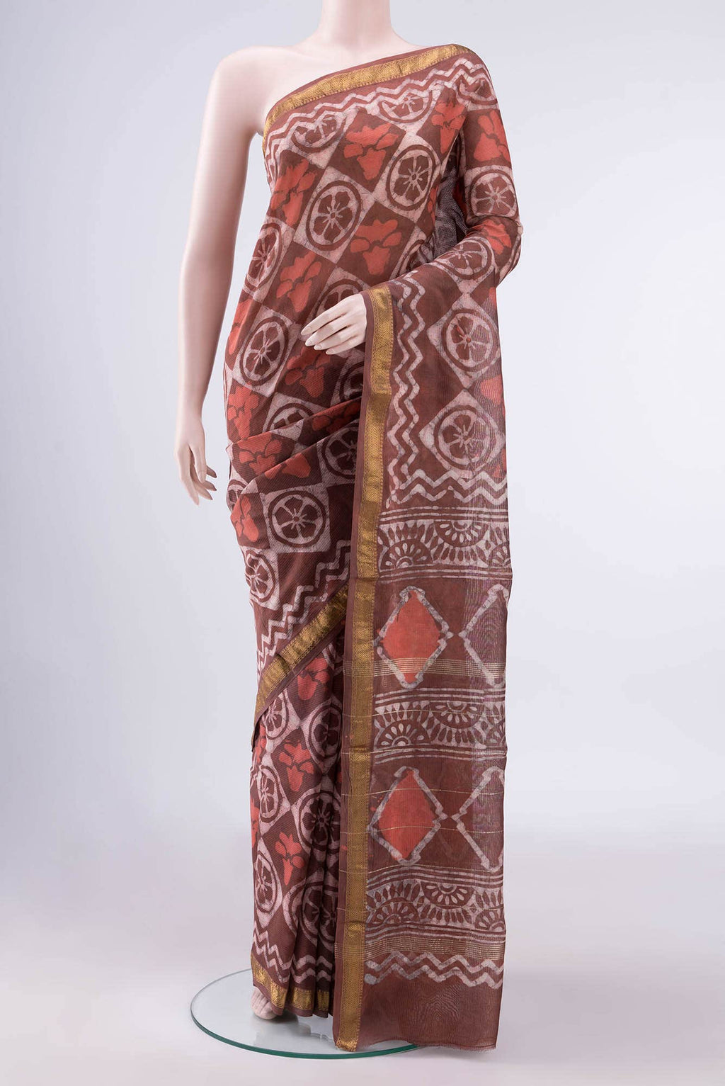 Brown Maheshwari Silk Cotton Saree
