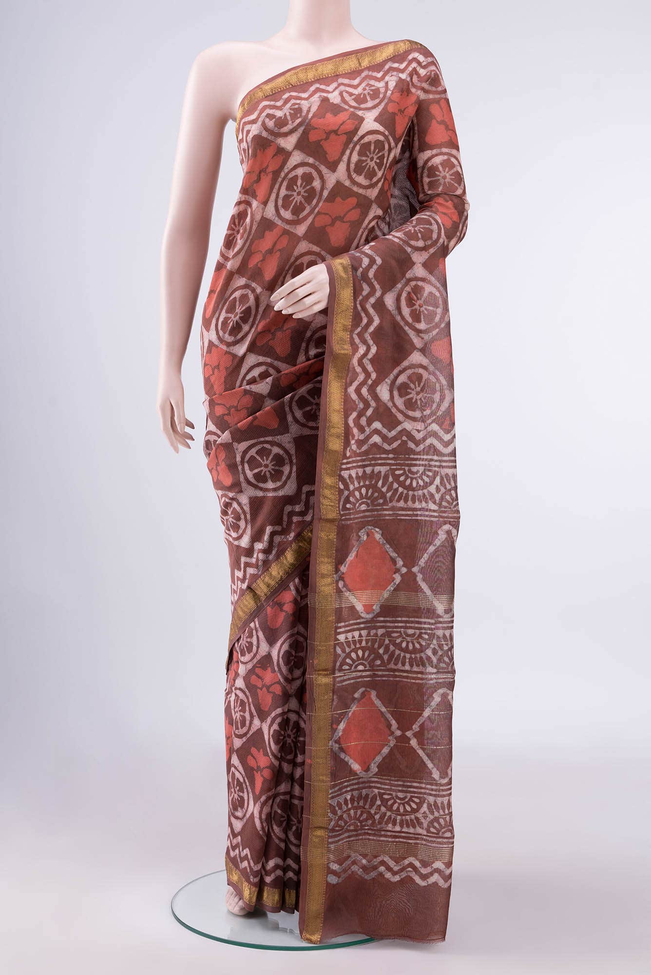 Brown Maheshwari Silk Cotton Saree