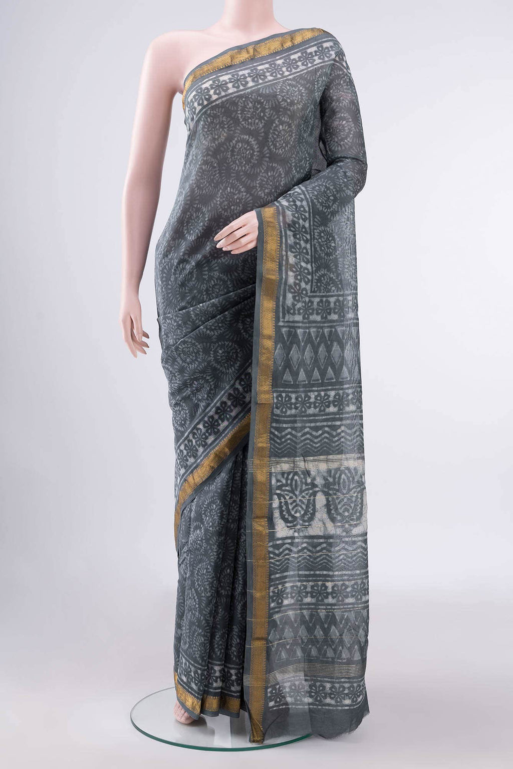 Grey Maheshwari Silk Cotton Saree