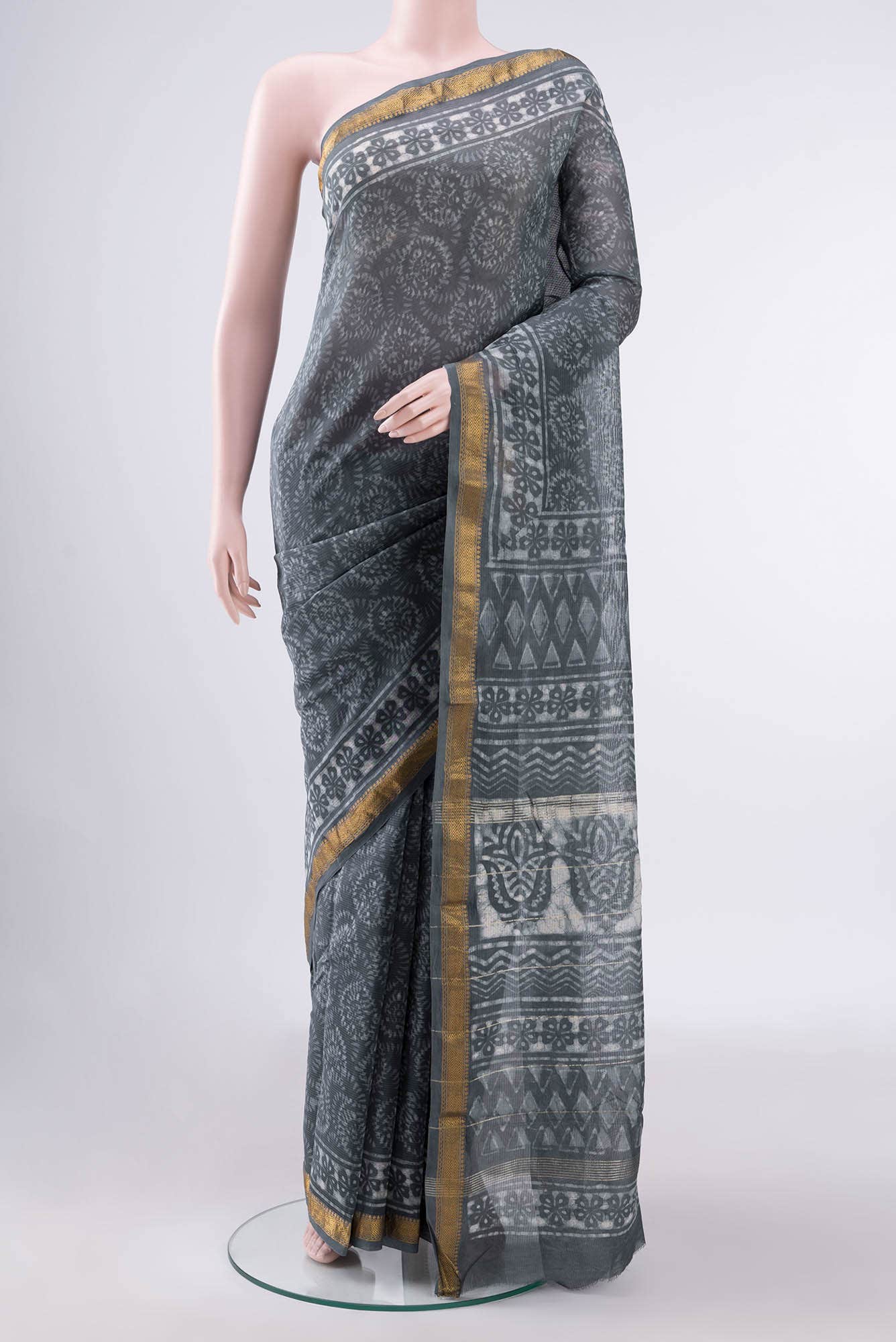 Grey Maheshwari Silk Cotton Saree