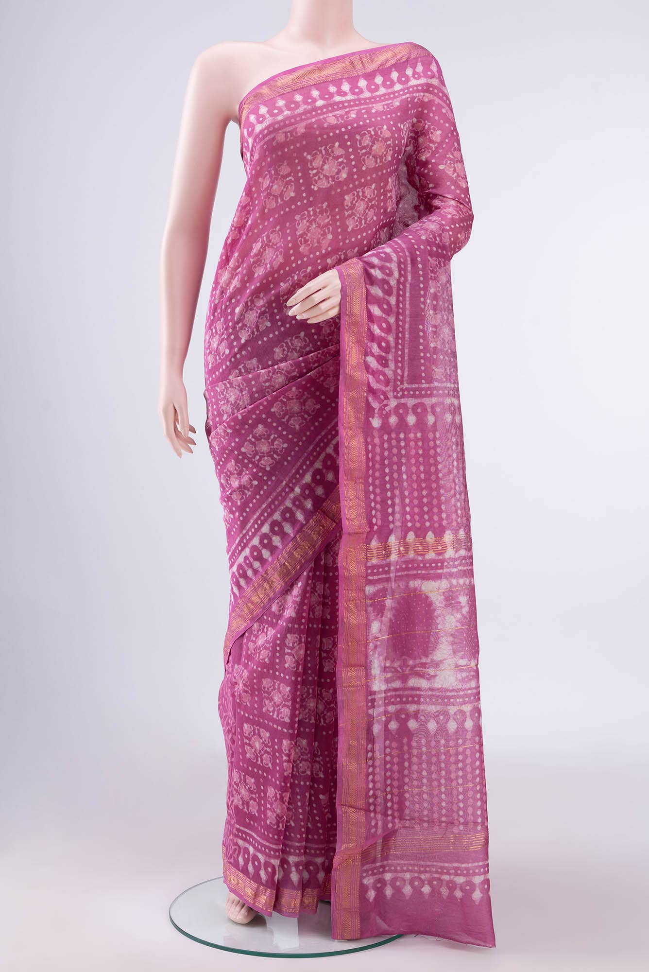 Rose pink Maheshwari Silk Cotton Saree