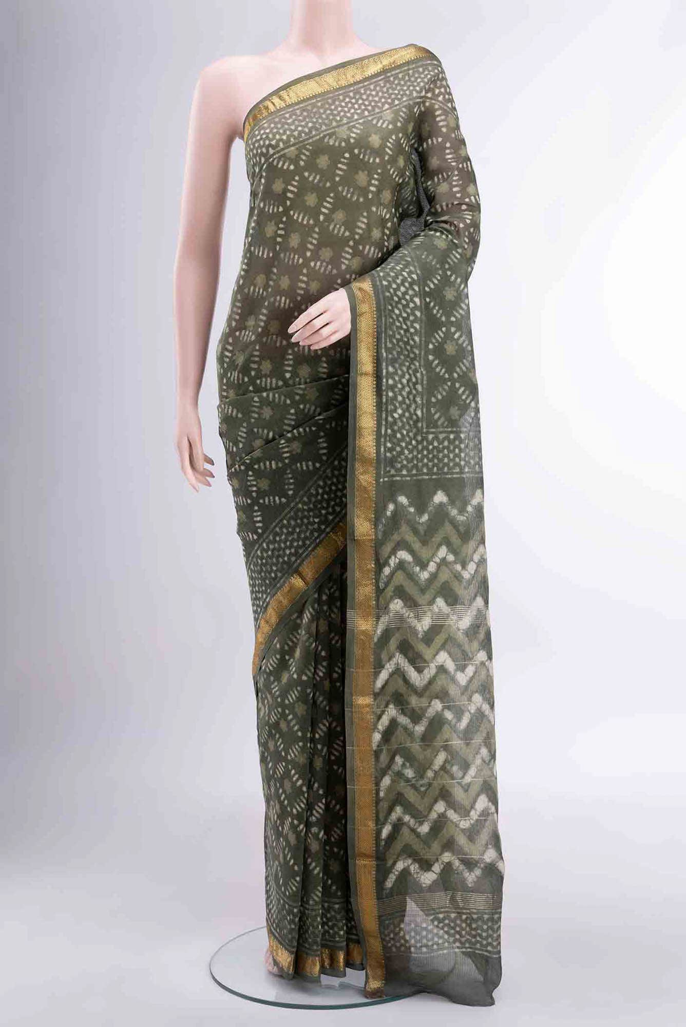 Light Green Maheshwari Silk Cotton Saree