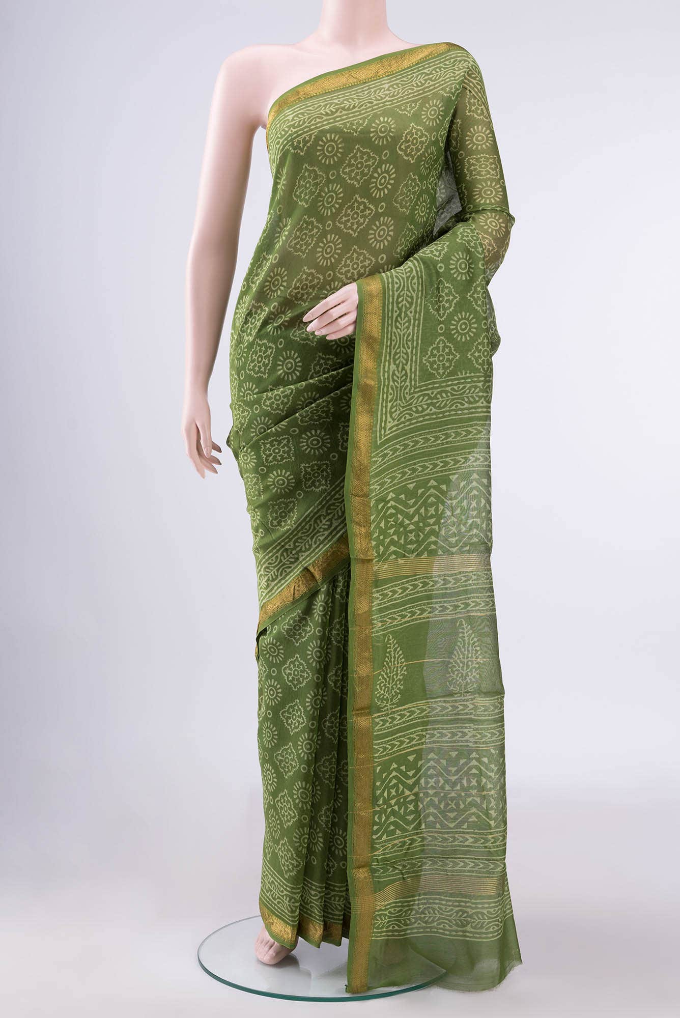 Mehandi Green Maheshwari Silk Cotton Saree