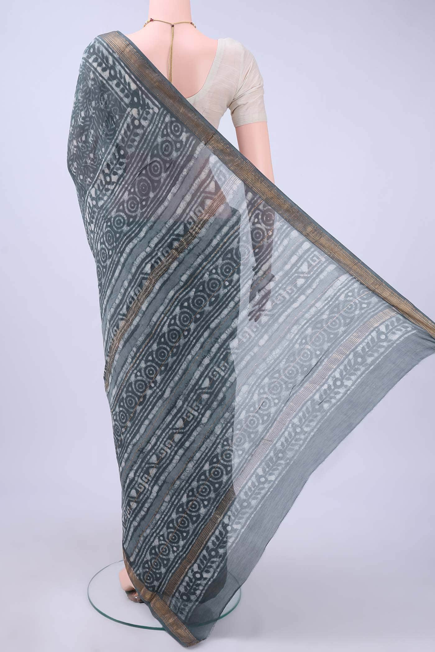 Grey Maheshwari Silk Cotton Saree