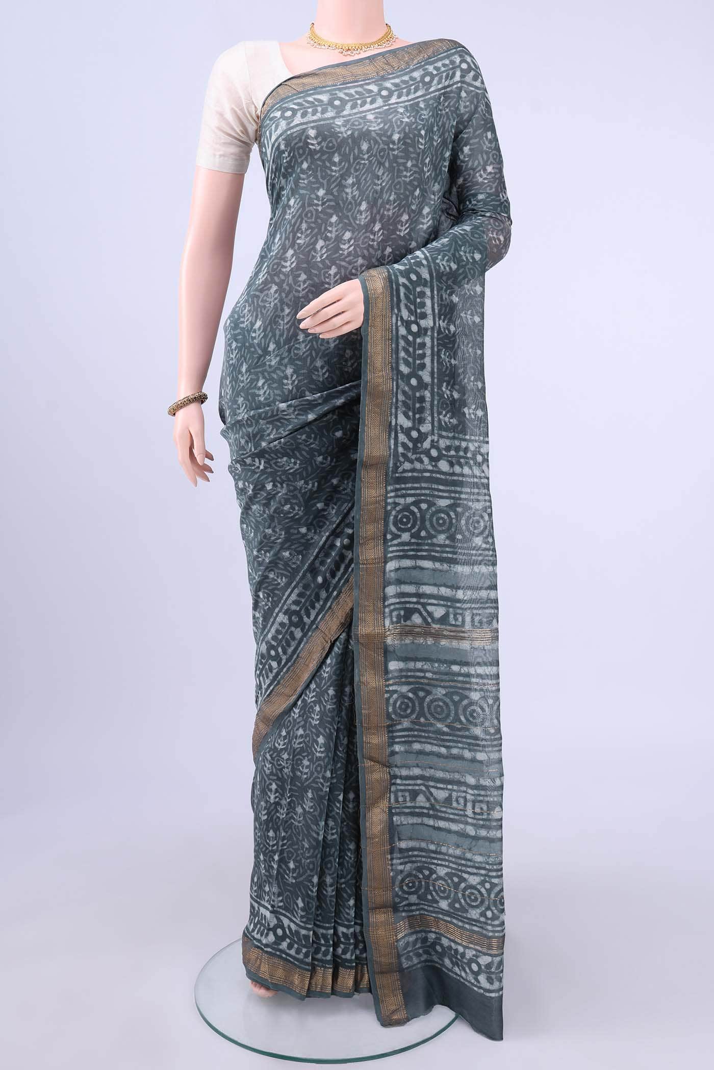 Grey Maheshwari Silk Cotton Saree