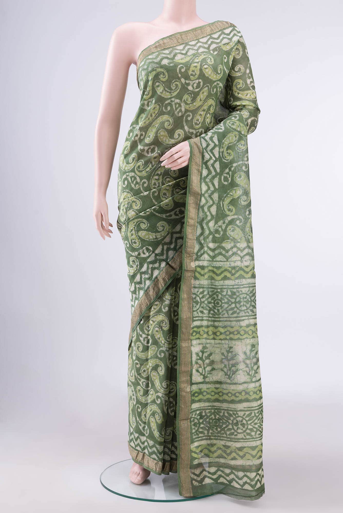 Light Green Maheshwari Silk Cotton Saree