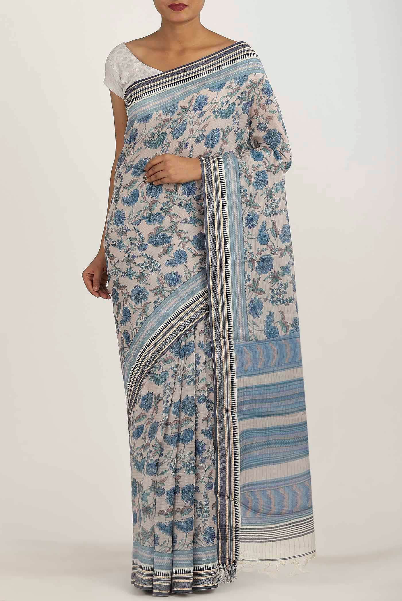 Cream Tussar Silk Saree