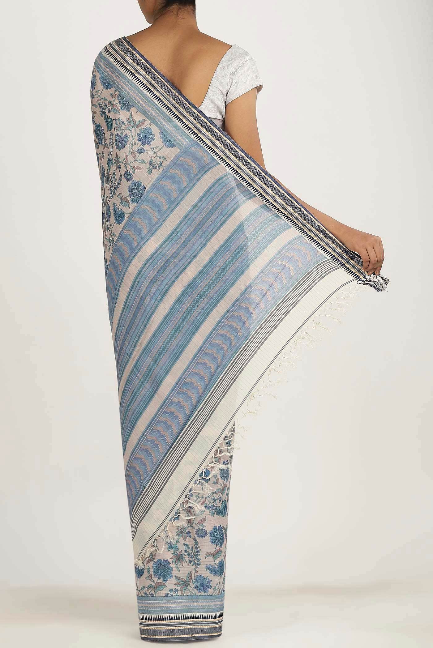 Cream Tussar Silk Saree