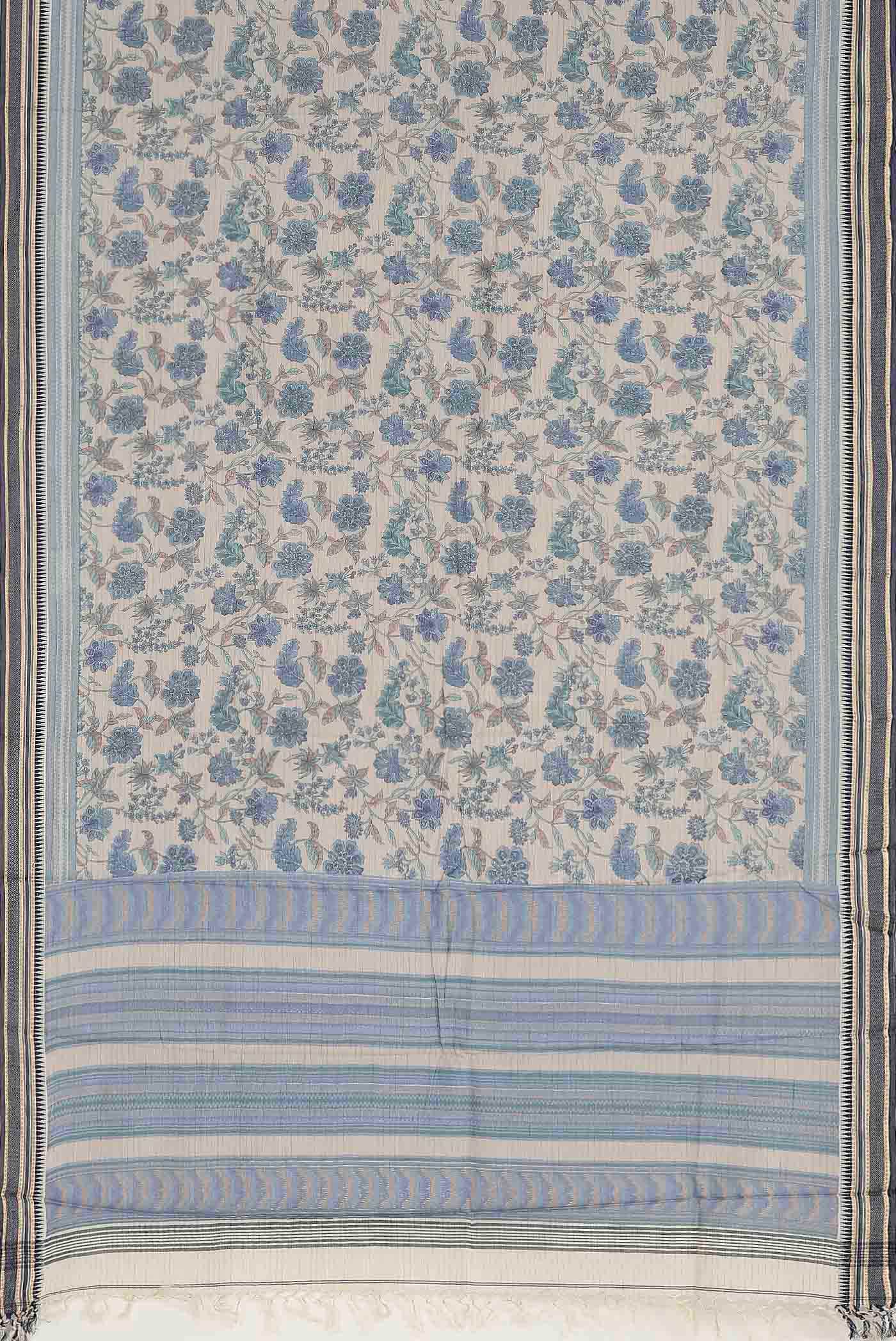 Cream Tussar Silk Saree