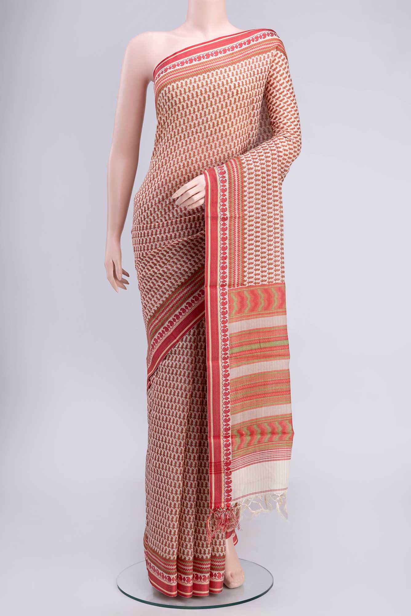 Deep Red Tussar Saree