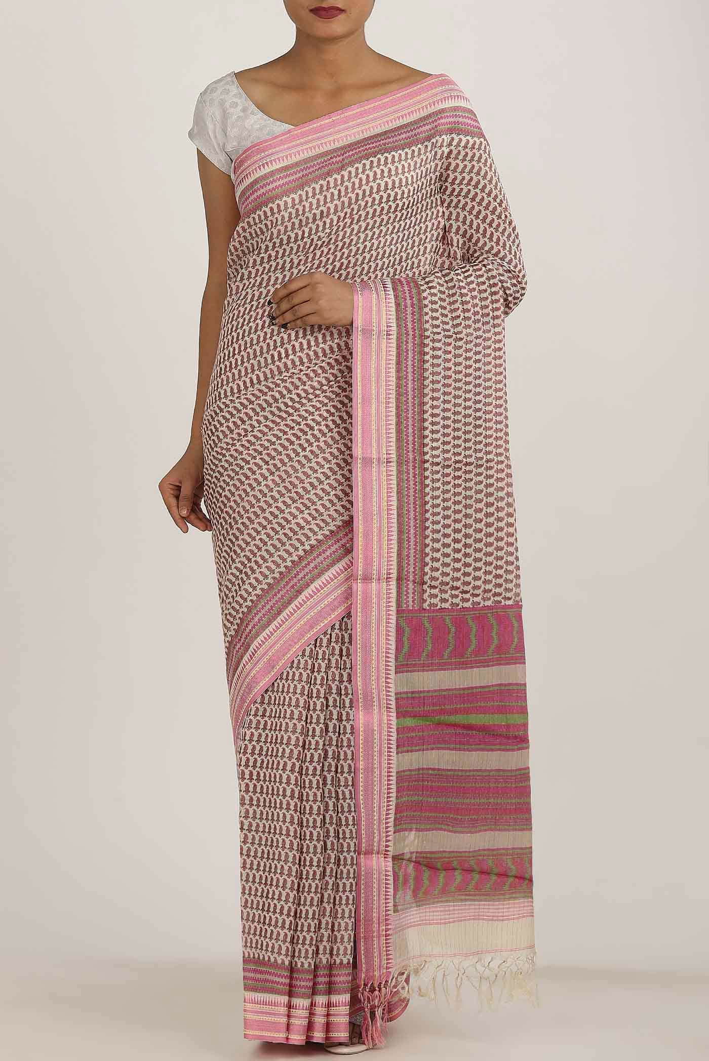 Cream Tussar Silk Saree
