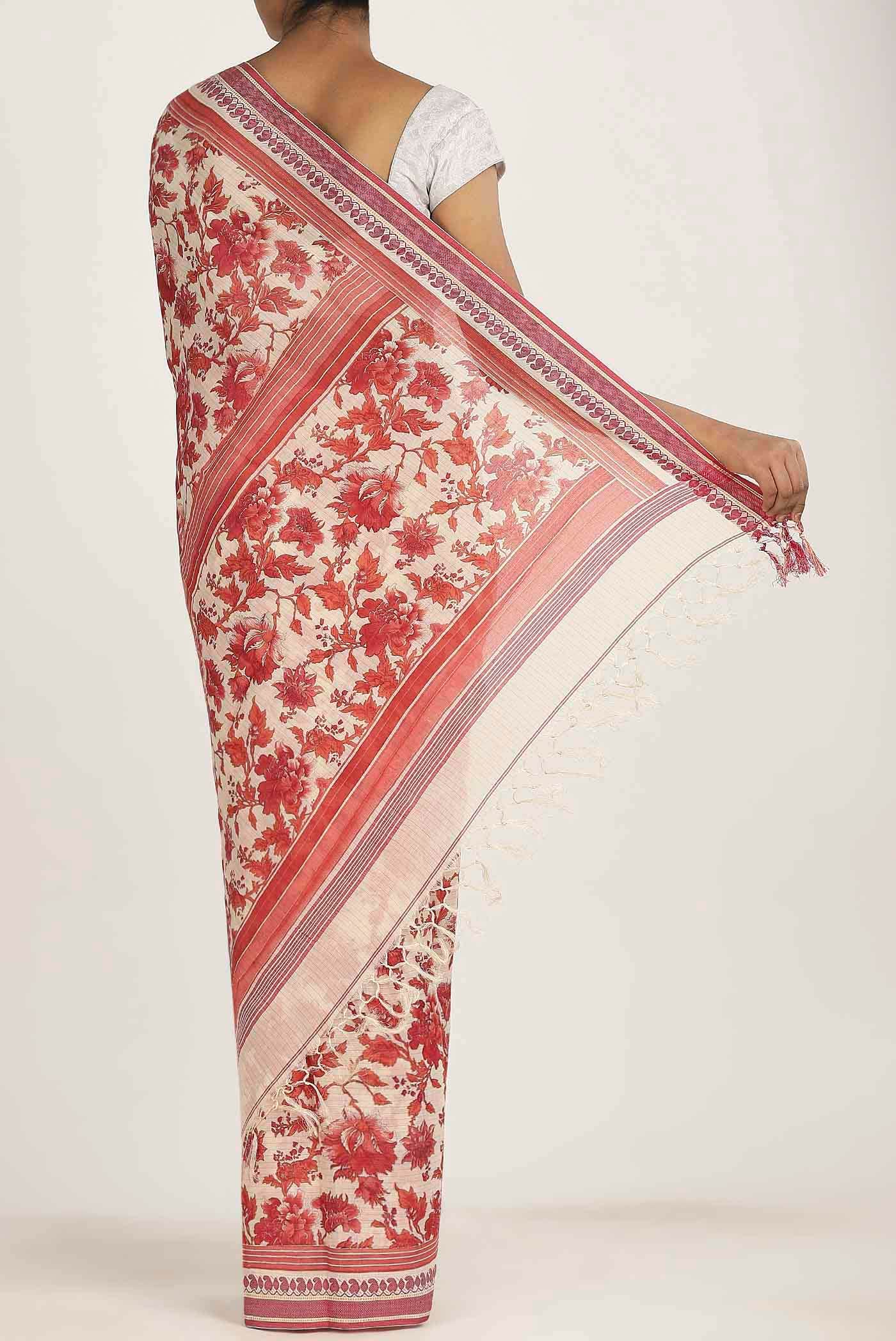 Cream Tussar Silk Saree