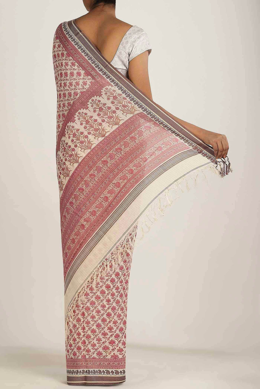 Cream Tussar Silk Saree