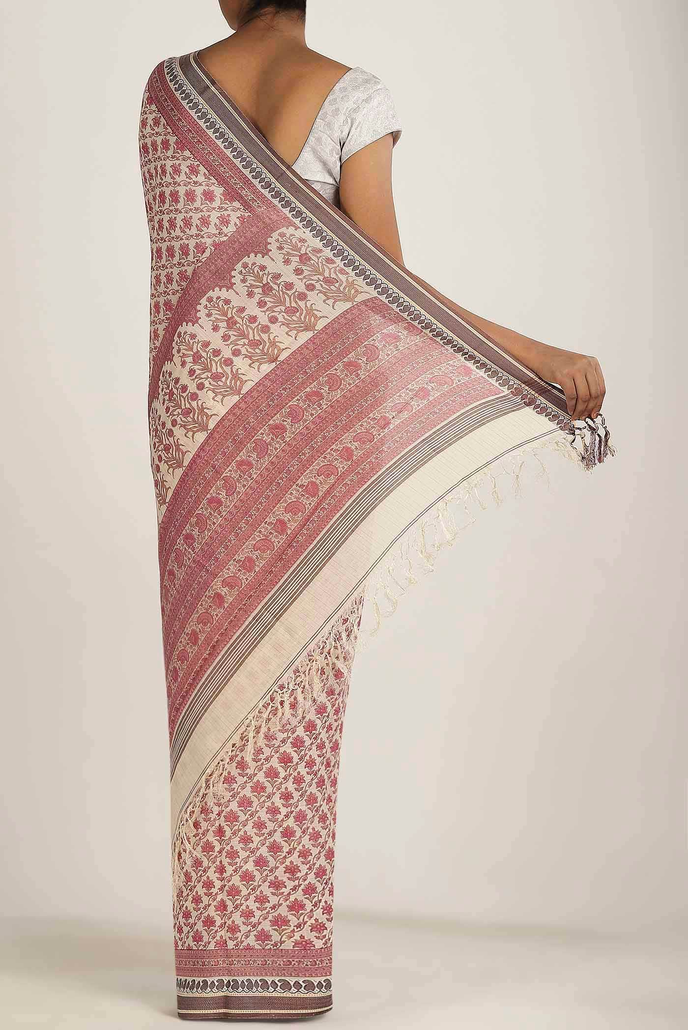 Cream Tussar Silk Saree