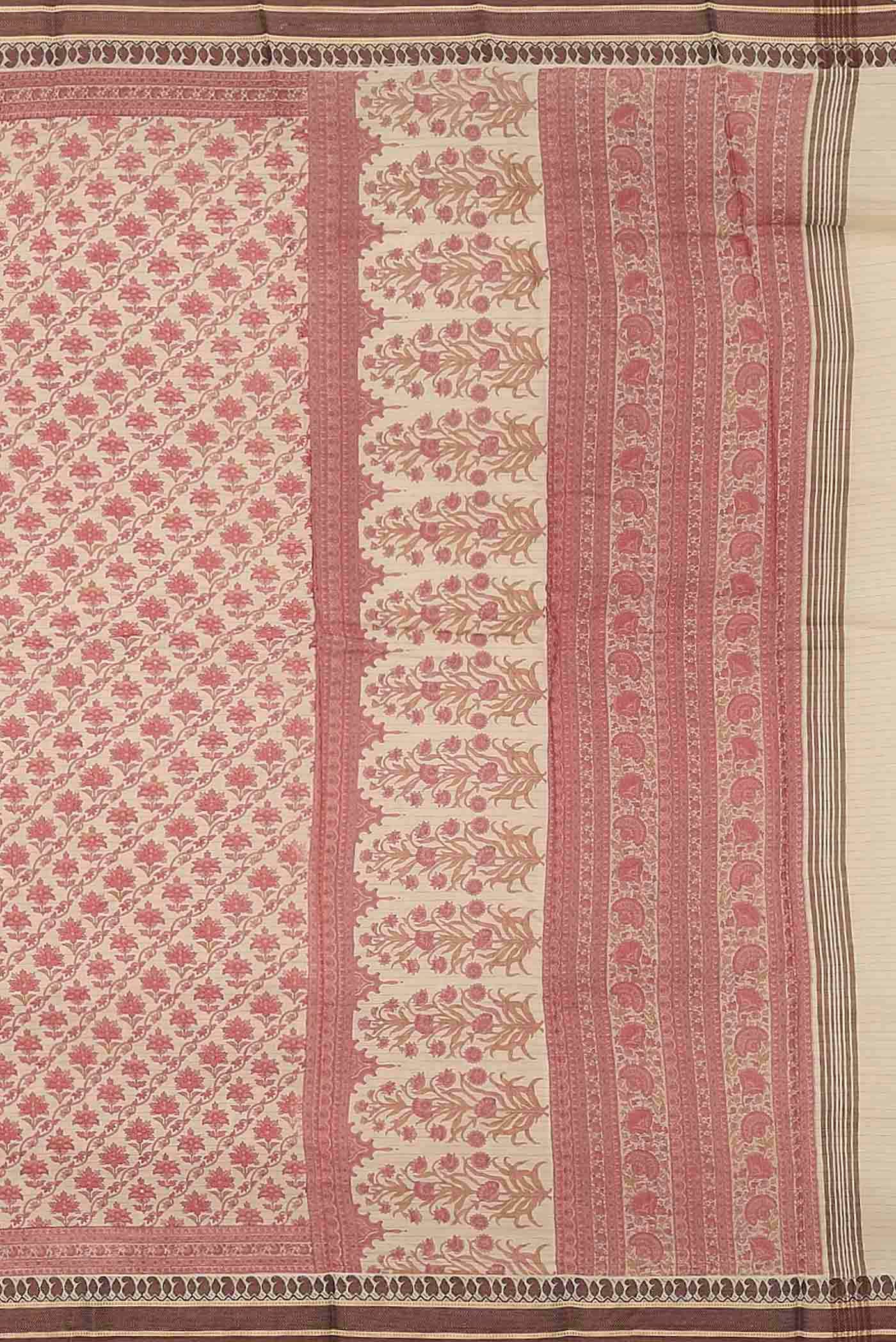 Cream Tussar Silk Saree