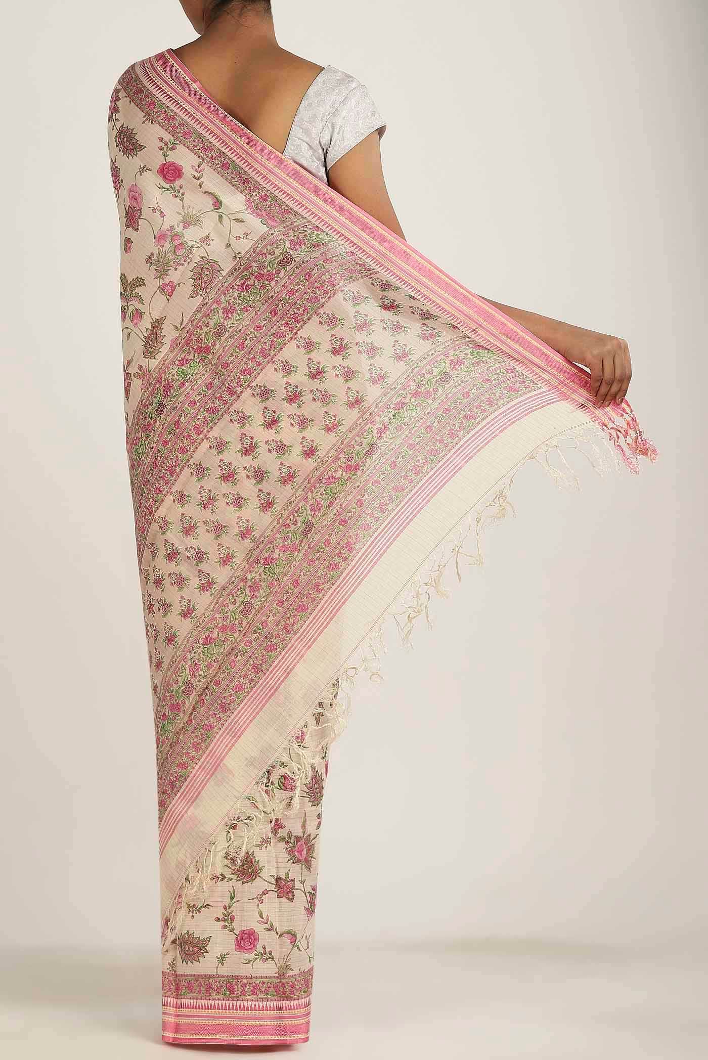 Cream Tussar Silk Saree