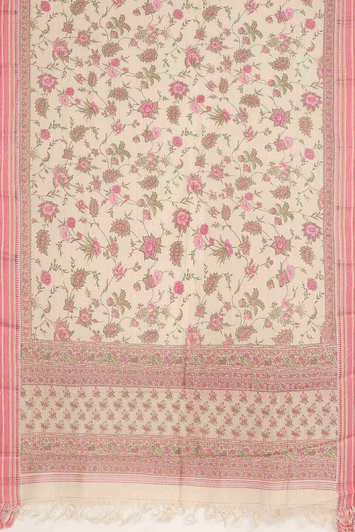 Cream Tussar Silk Saree