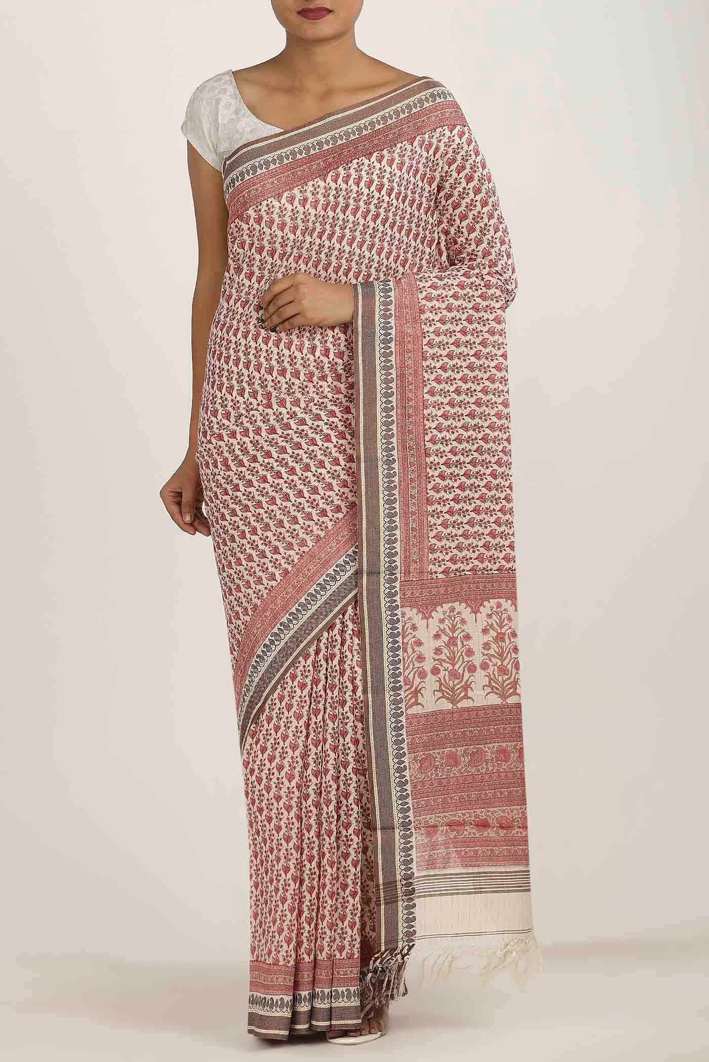 Peach Tussar Silk Saree